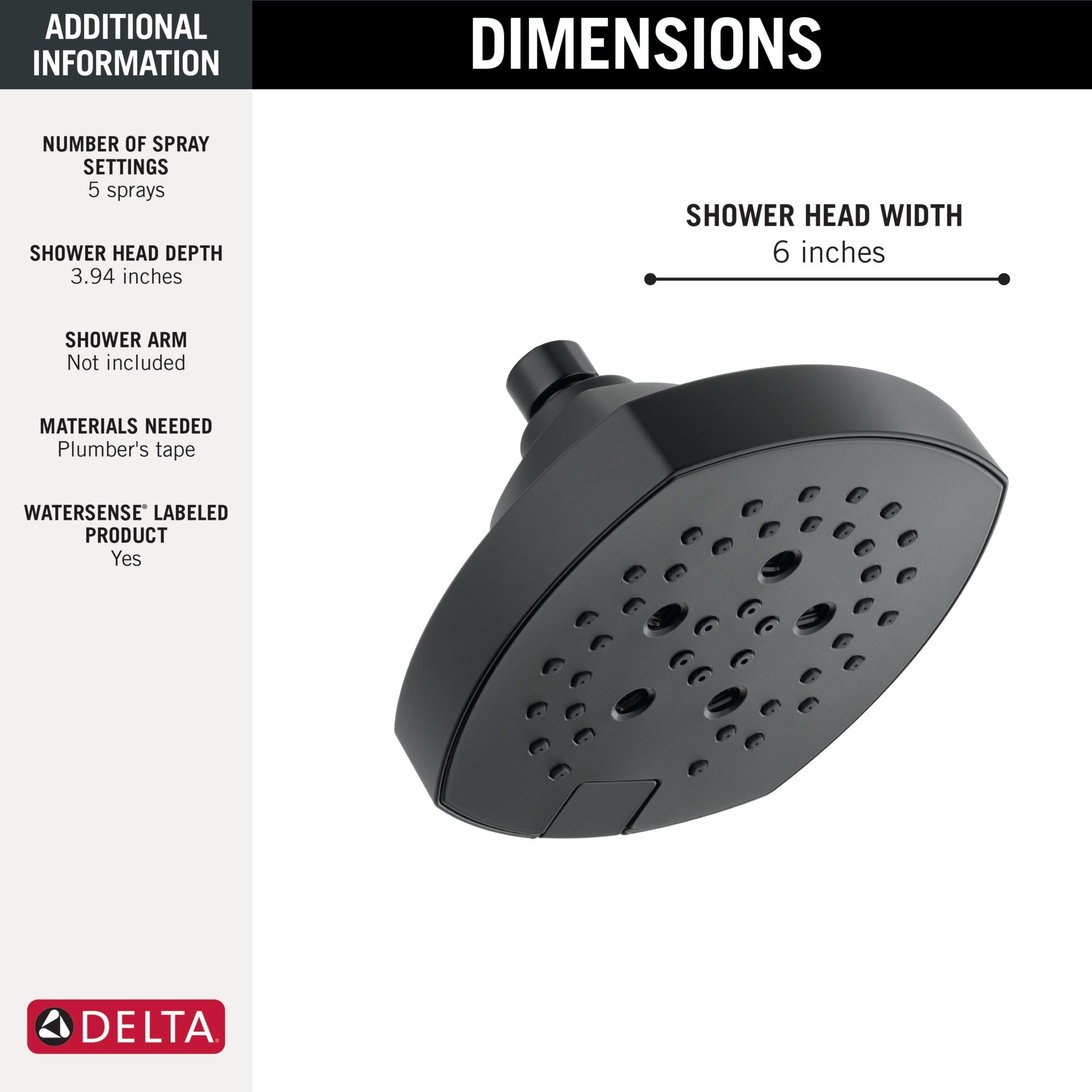 Delta Universal Showering Components H2OKinetic® 5-Setting Shower Head