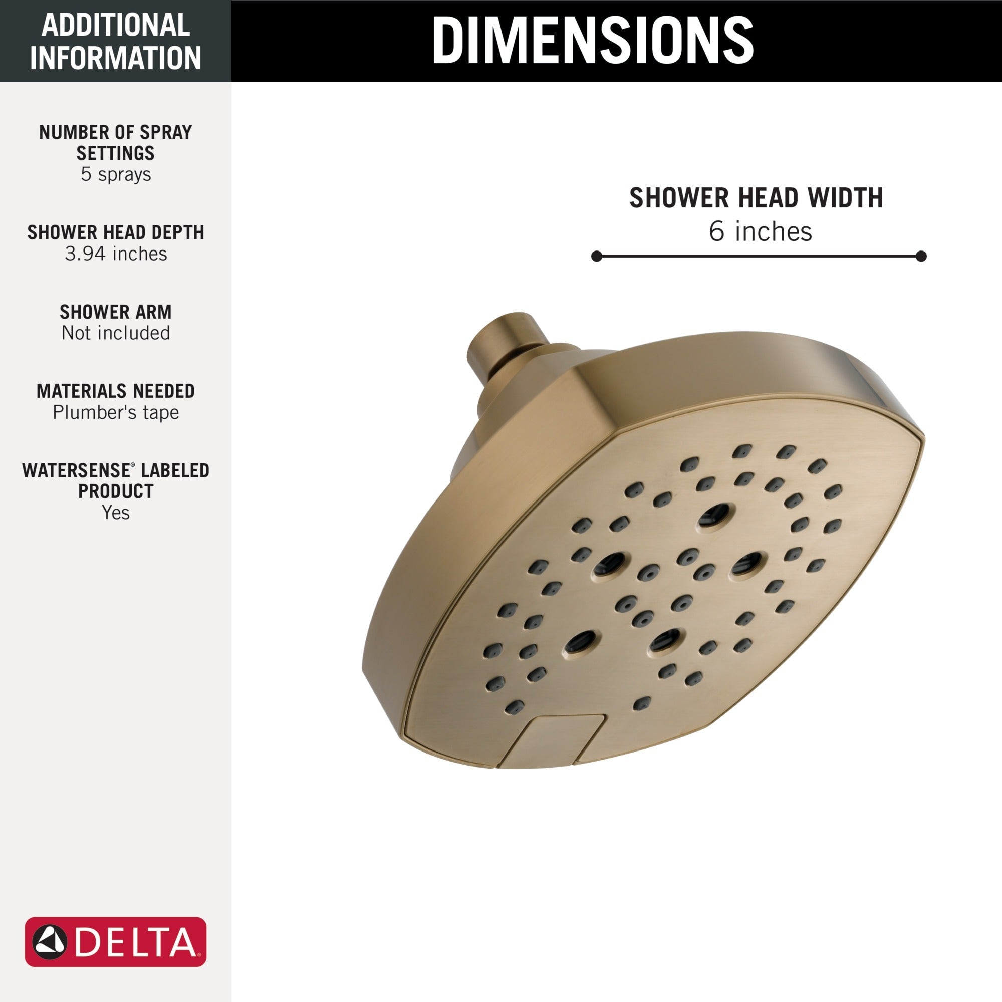 Delta Universal Showering Components H2OKinetic® 5-Setting Shower Head