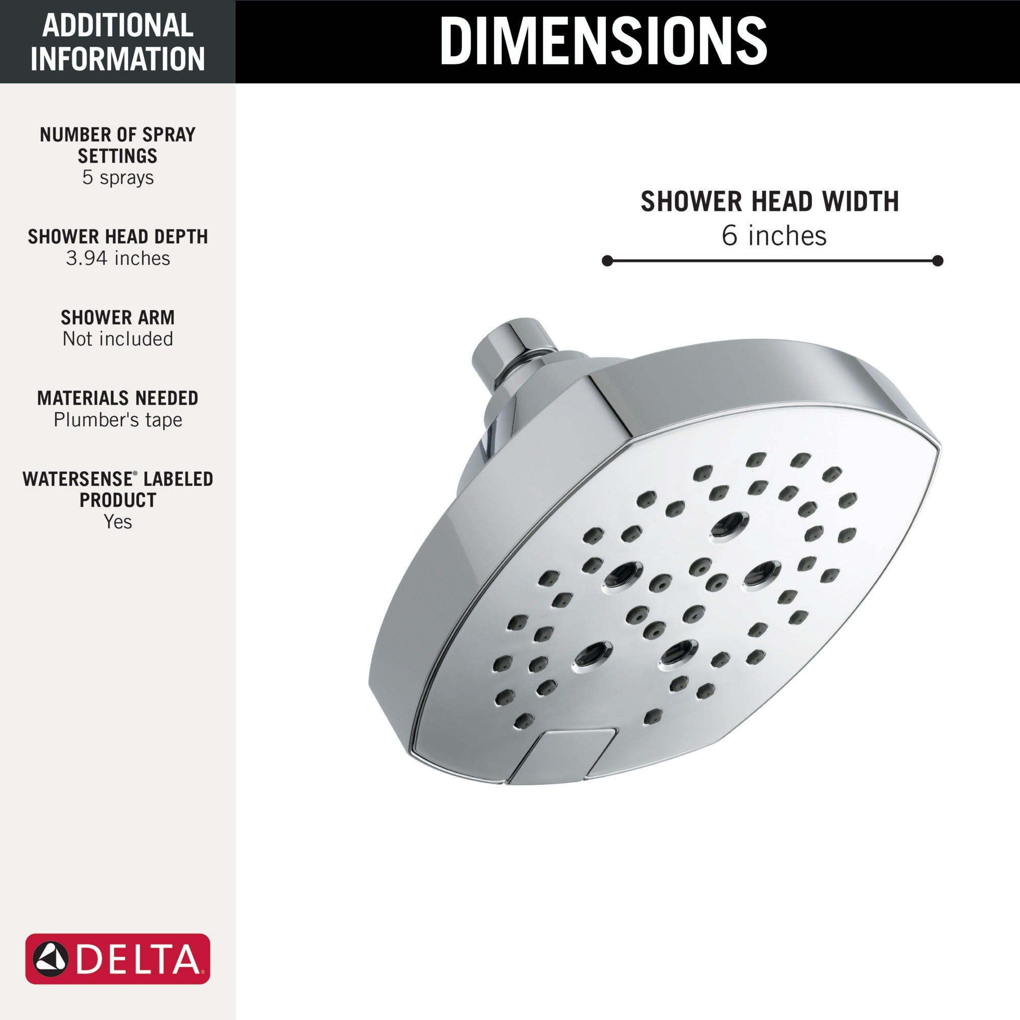 Delta Universal Showering Components H2OKinetic® 5-Setting Shower Head