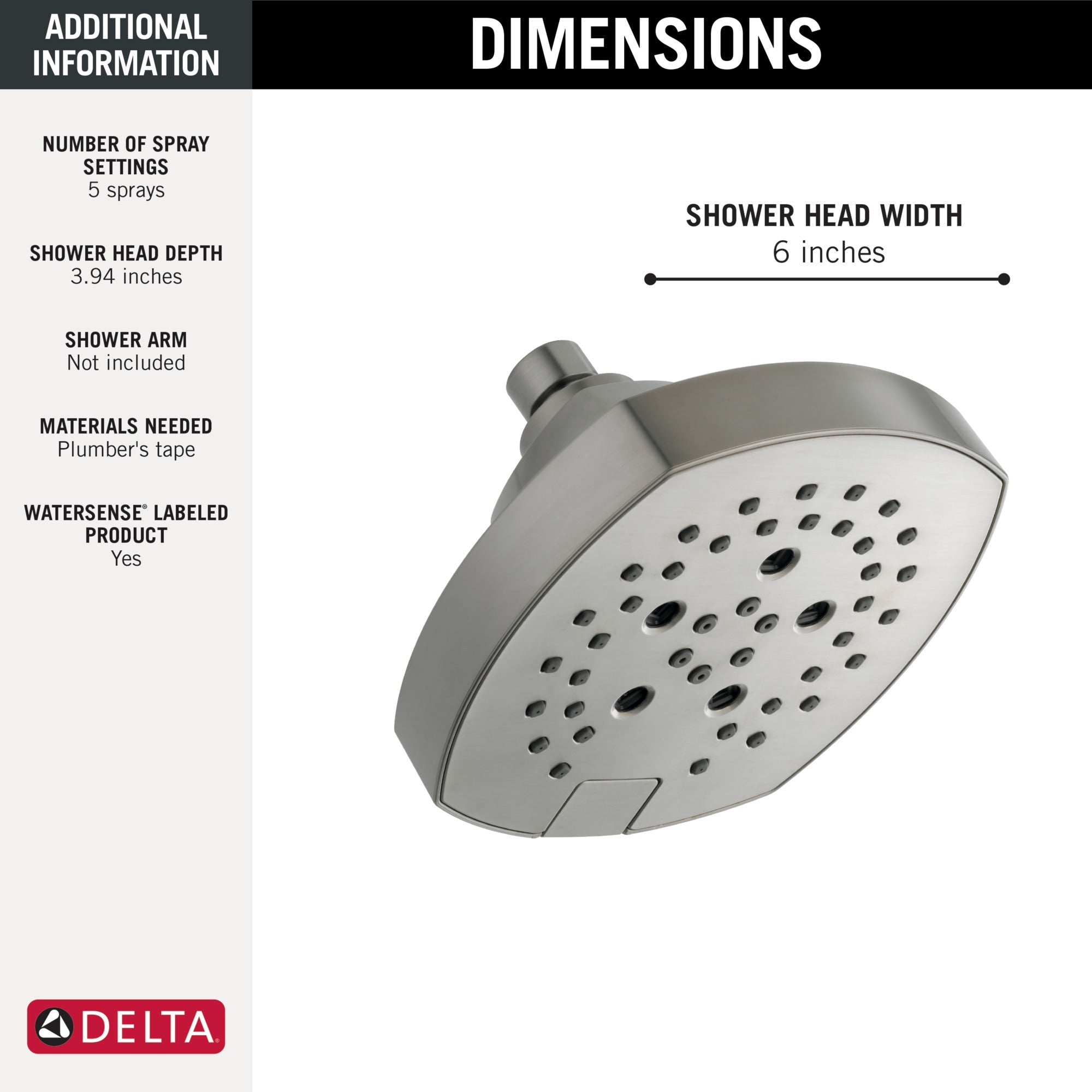Delta Universal Showering Components H2OKinetic® 5-Setting Shower Head
