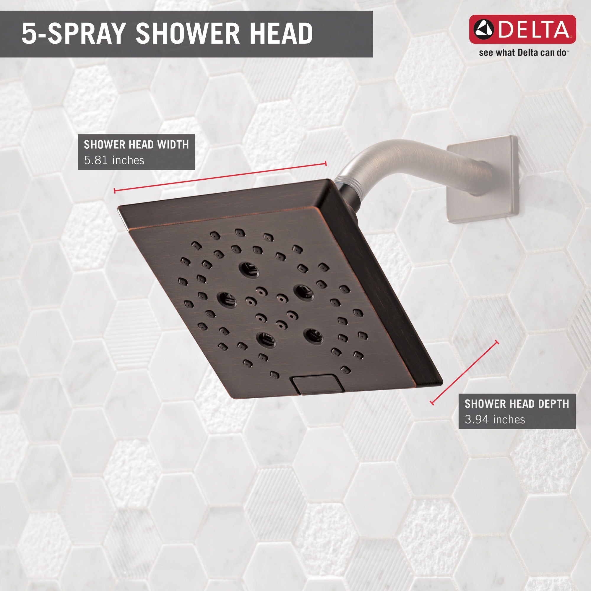 Delta Universal Showering Components H2OKinetic® 5-Setting Angular Modern Raincan Shower Head