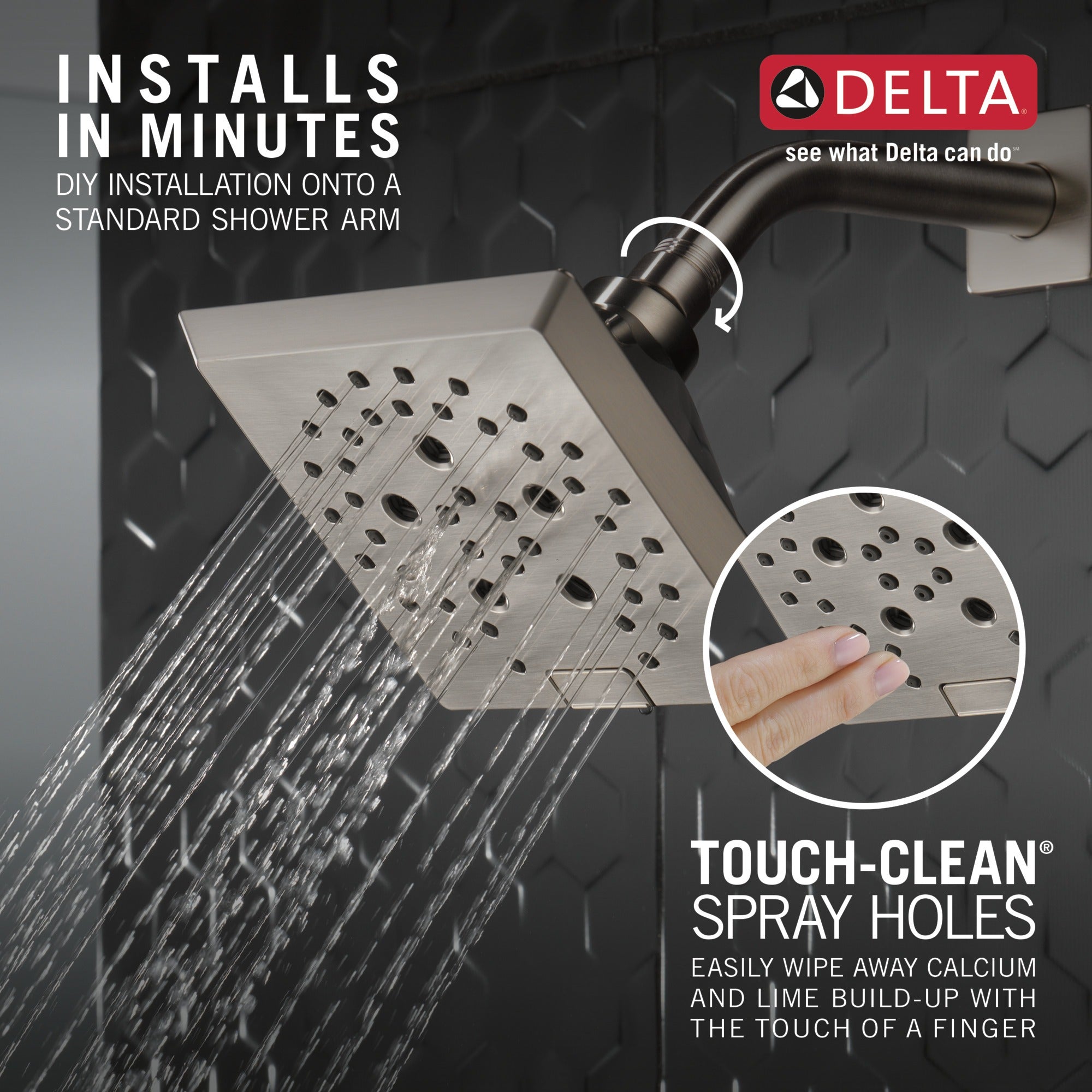 Delta Universal Showering Components H2OKinetic® 5-Setting Angular Modern Raincan Shower Head
