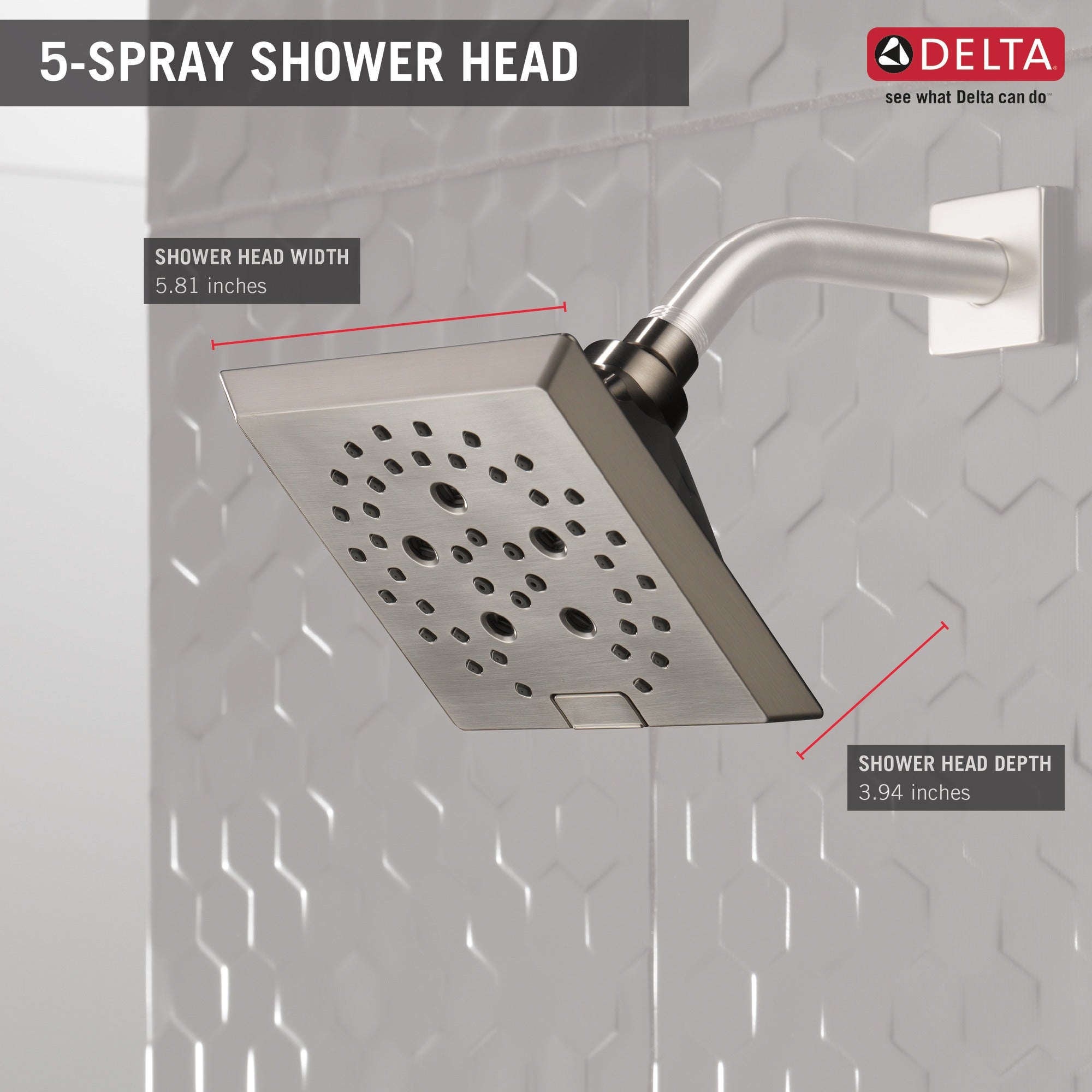 Delta Universal Showering Components H2OKinetic® 5-Setting Angular Modern Raincan Shower Head