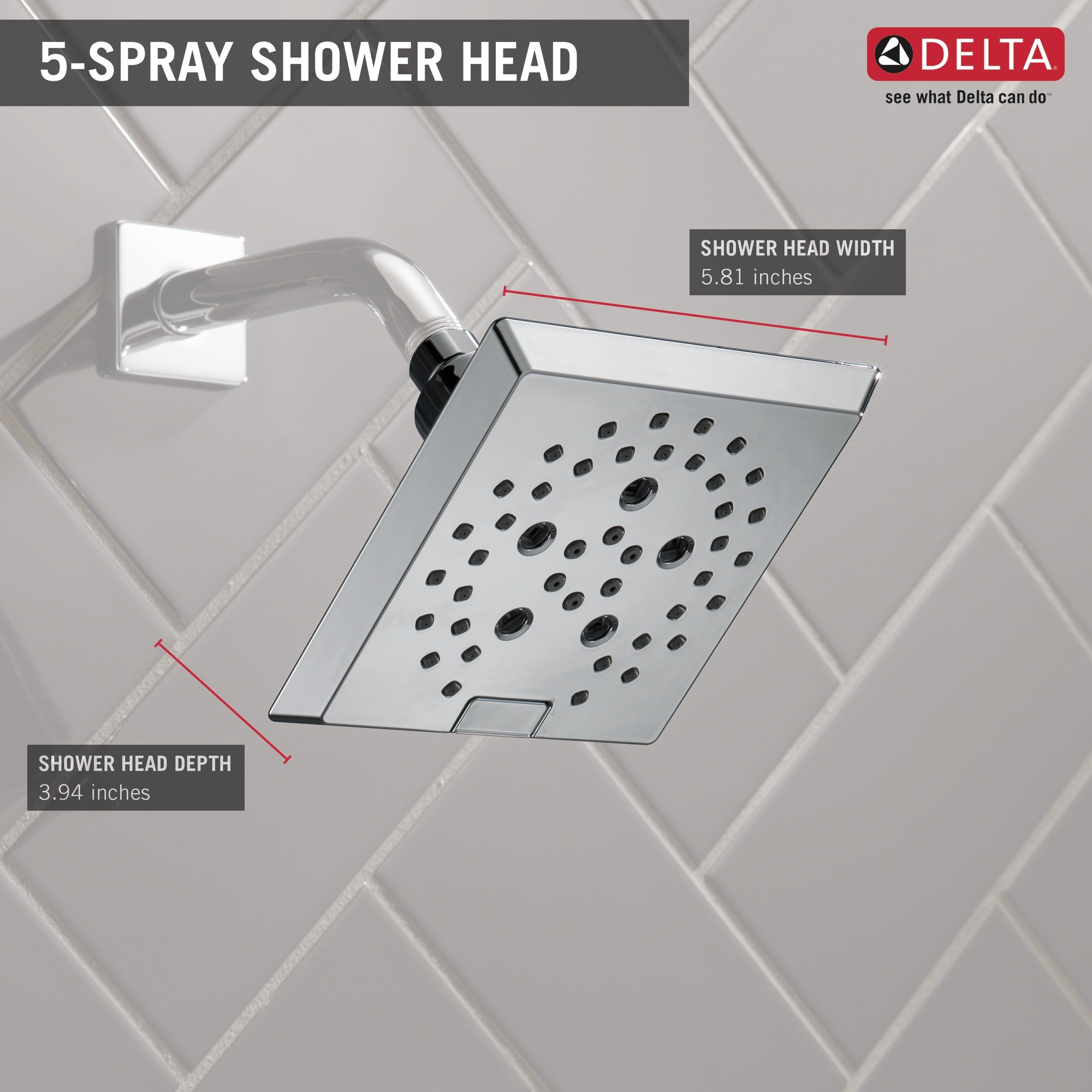 Delta Universal Showering Components H2OKinetic® 5-Setting Angular Modern Raincan Shower Head