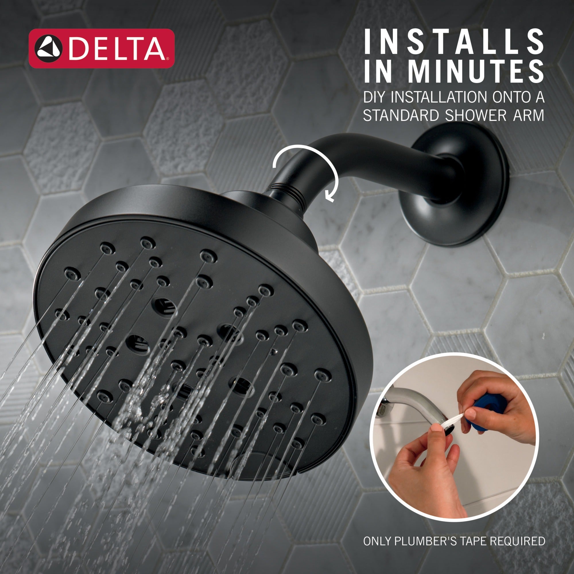 Delta Universal Showering Components H2OKinetic® 5-Setting Contemporary Raincan Shower Head