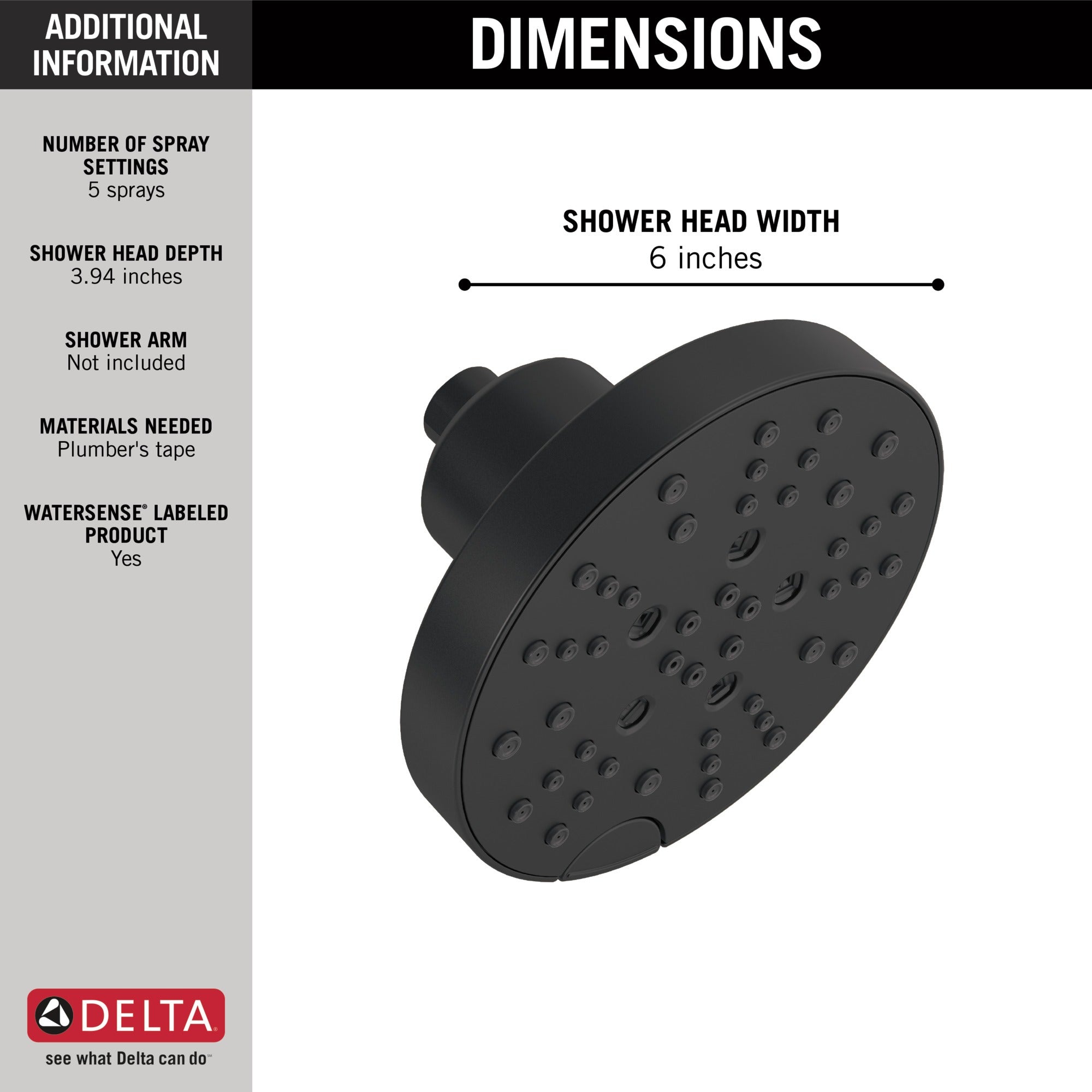 Delta Universal Showering Components H2OKinetic® 5-Setting Contemporary Raincan Shower Head