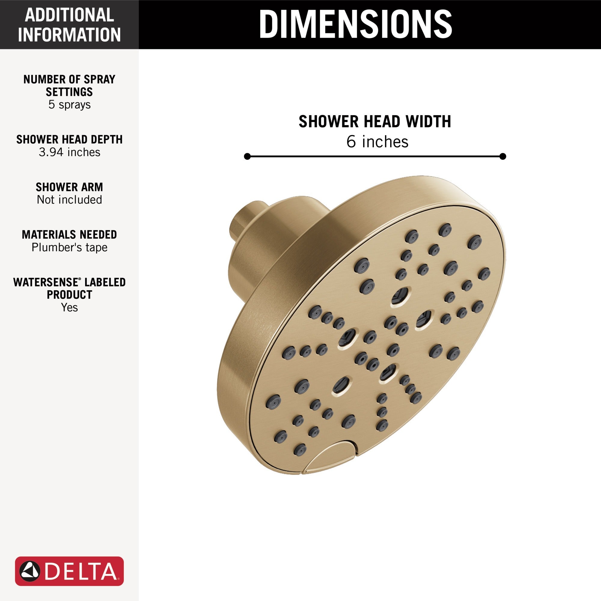 Delta Universal Showering Components H2OKinetic® 5-Setting Contemporary Raincan Shower Head
