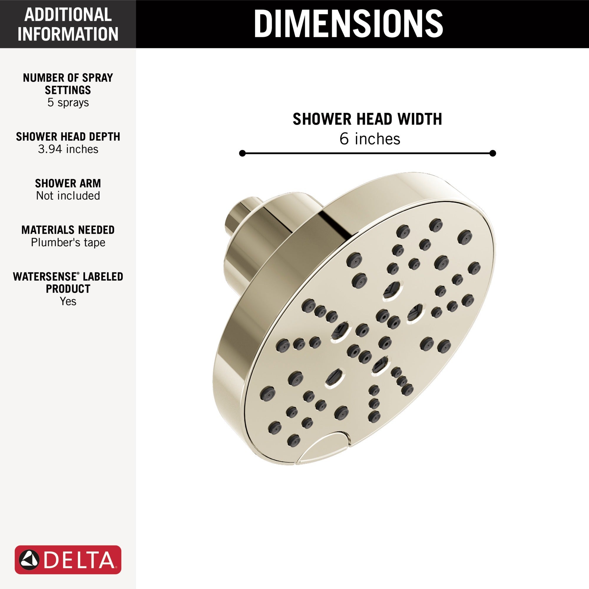 Delta Universal Showering Components H2OKinetic® 5-Setting Contemporary Raincan Shower Head
