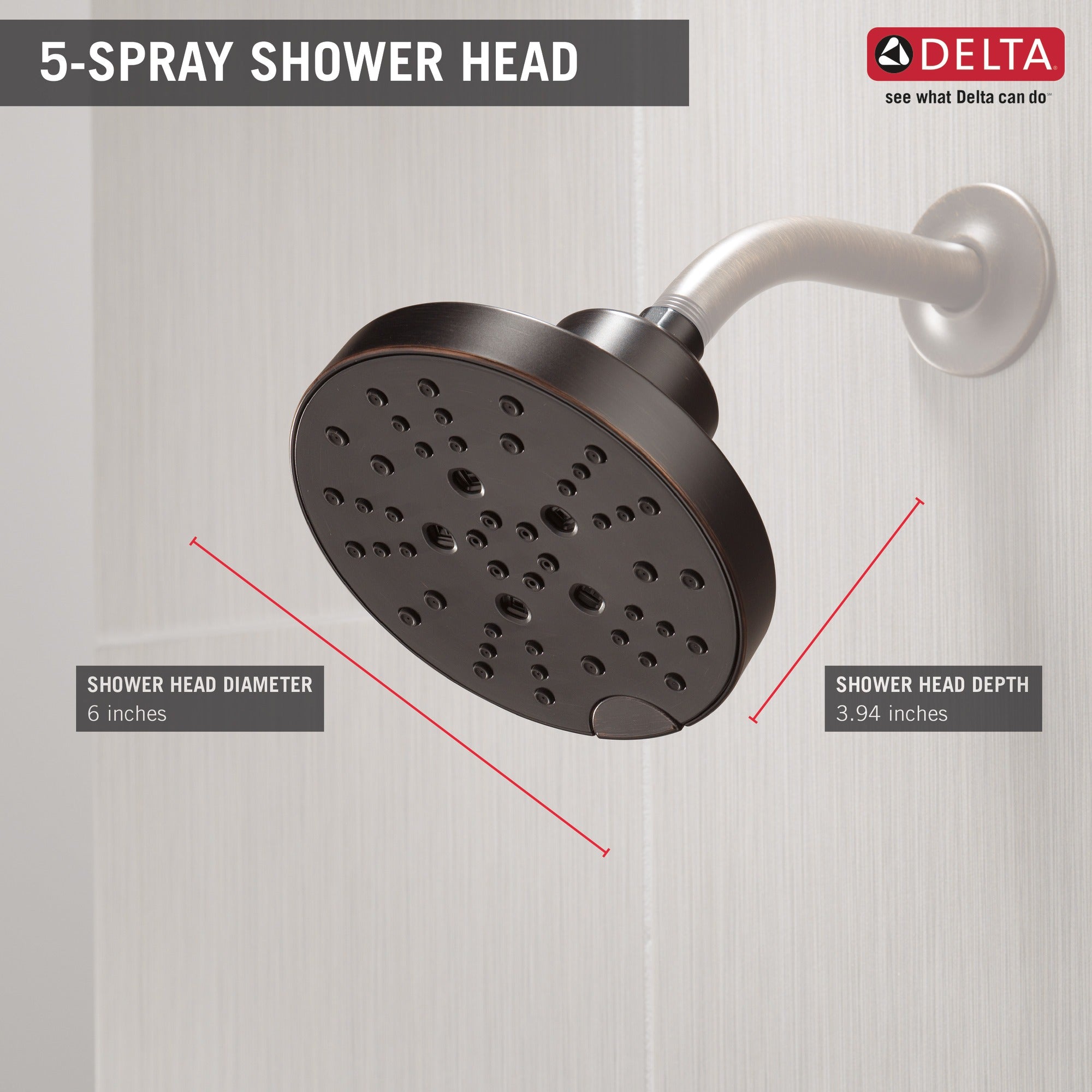 Delta Universal Showering Components H2OKinetic® 5-Setting Contemporary Raincan Shower Head