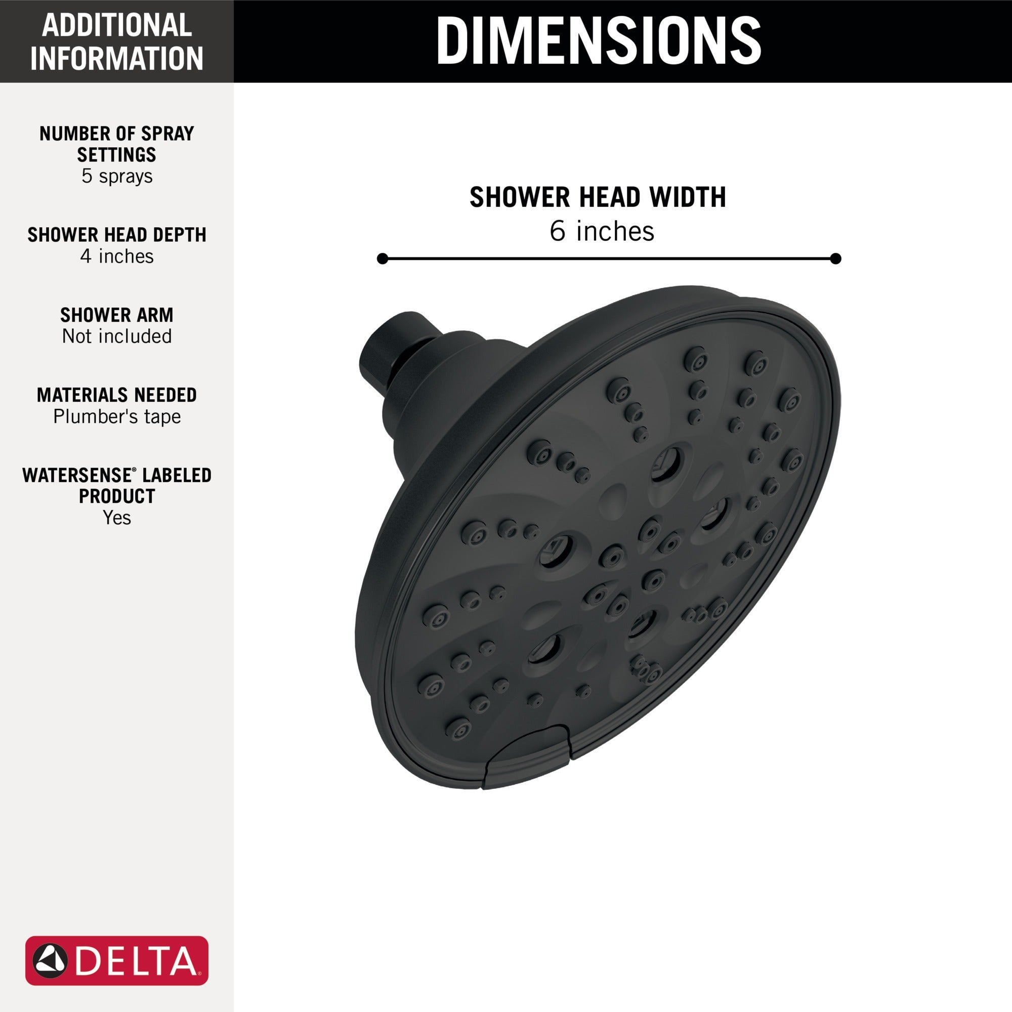 Delta Universal Showering Components H2OKinetic® 5-Setting Traditional Raincan Shower Head