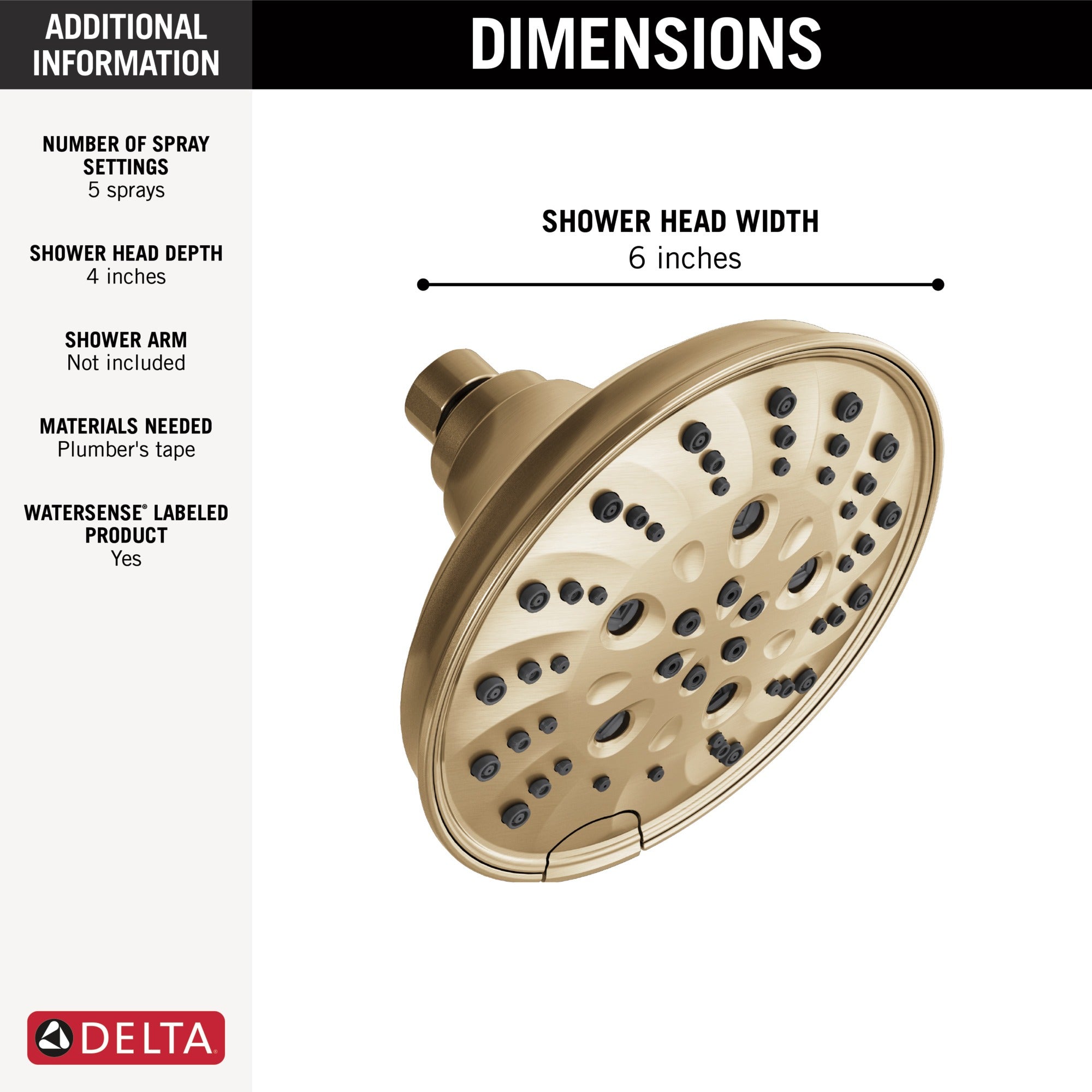 Delta Universal Showering Components H2OKinetic® 5-Setting Traditional Raincan Shower Head