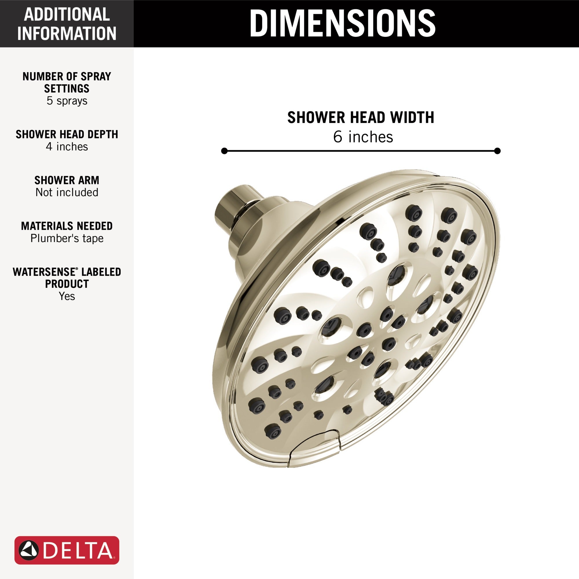 Delta Universal Showering Components H2OKinetic® 5-Setting Traditional Raincan Shower Head