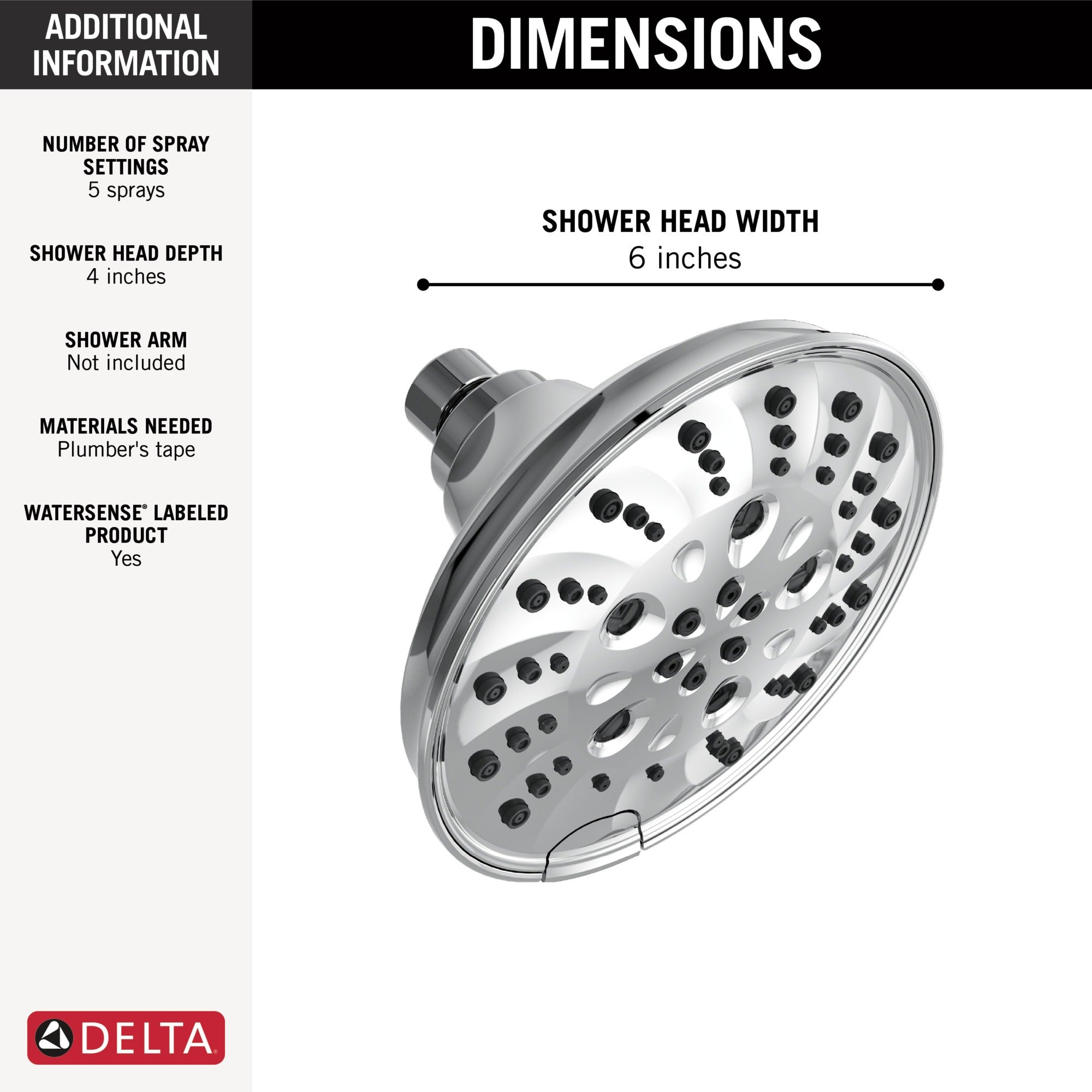 Delta Universal Showering Components H2OKinetic® 5-Setting Traditional Raincan Shower Head