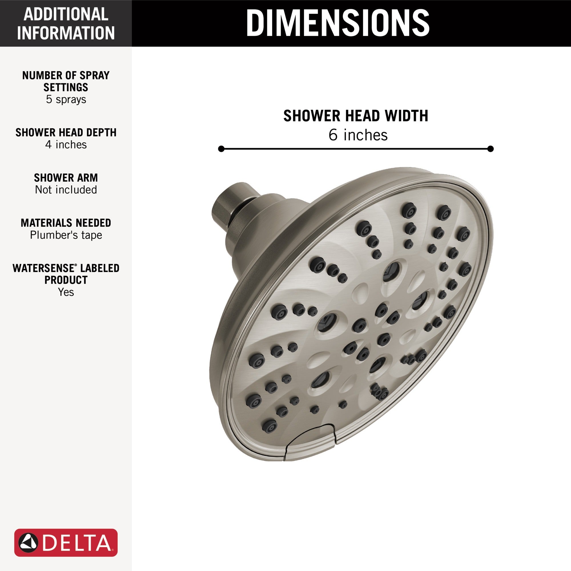 Delta Universal Showering Components H2OKinetic® 5-Setting Traditional Raincan Shower Head