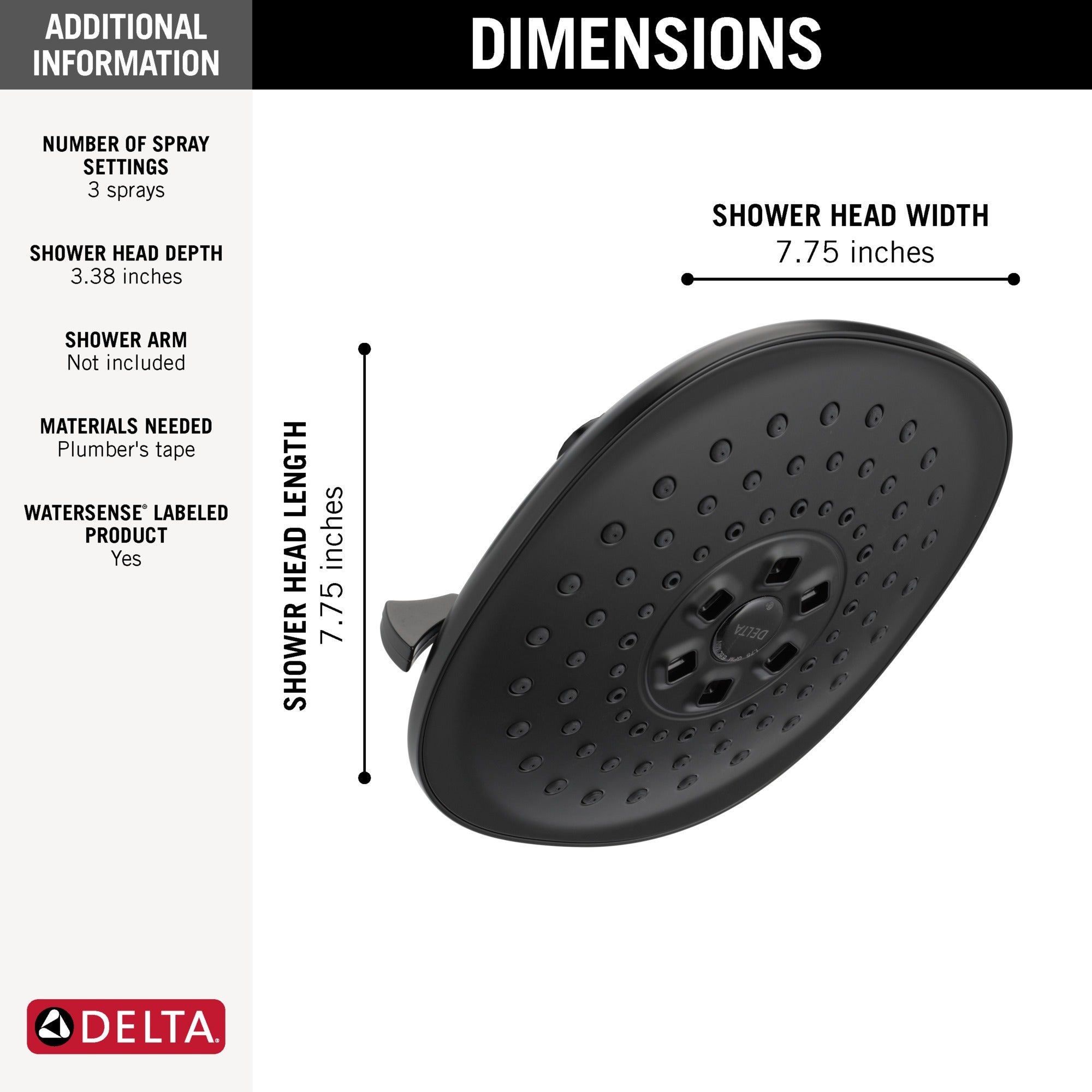 Delta Universal Showering Components H2Okinetic(R) 3-Setting Raincan Shower Head