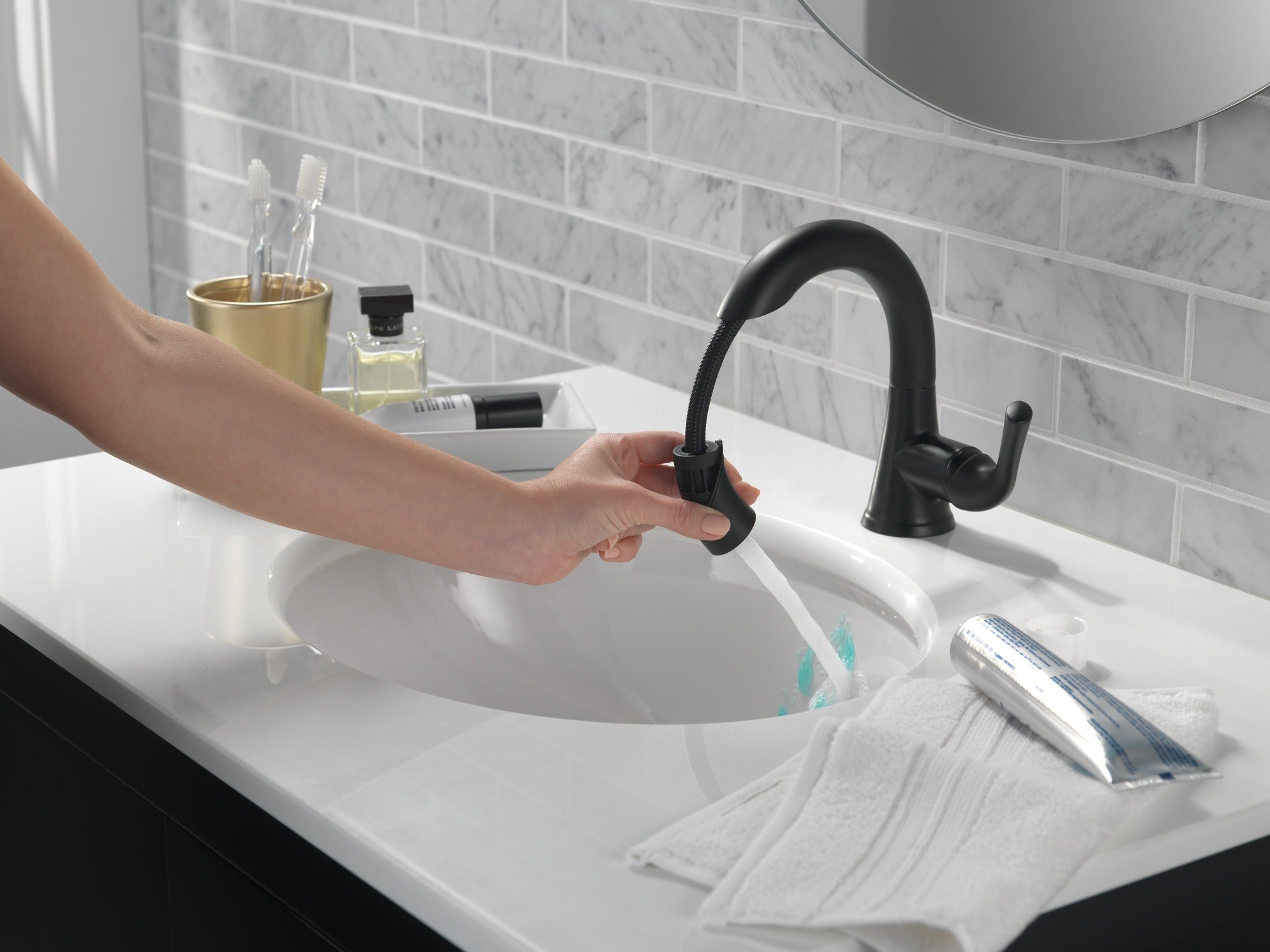 Delta Kayra® Single Handle Pull-Down Bathroom Faucet