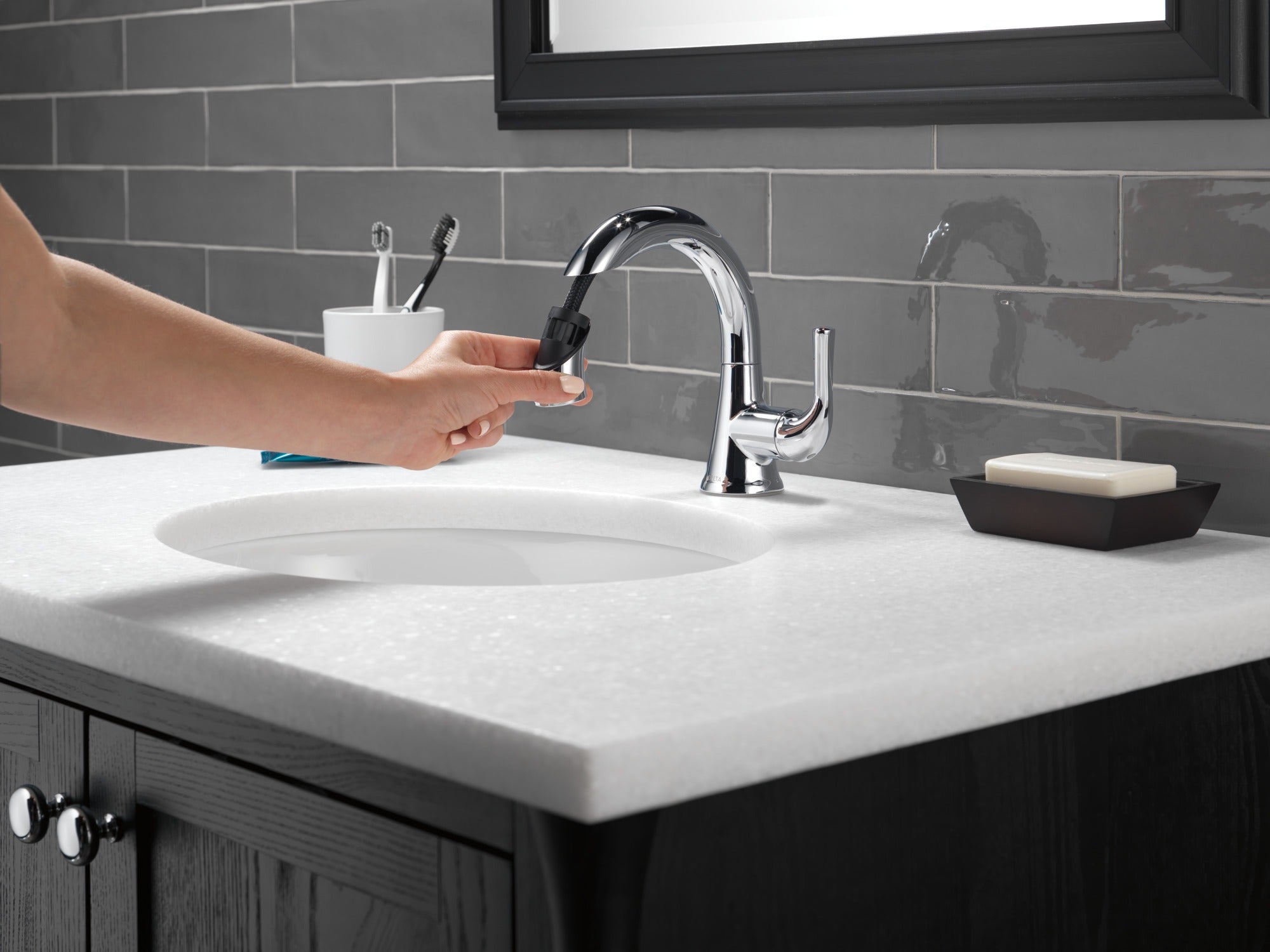 Delta Kayra® Single Handle Pull-Down Bathroom Faucet