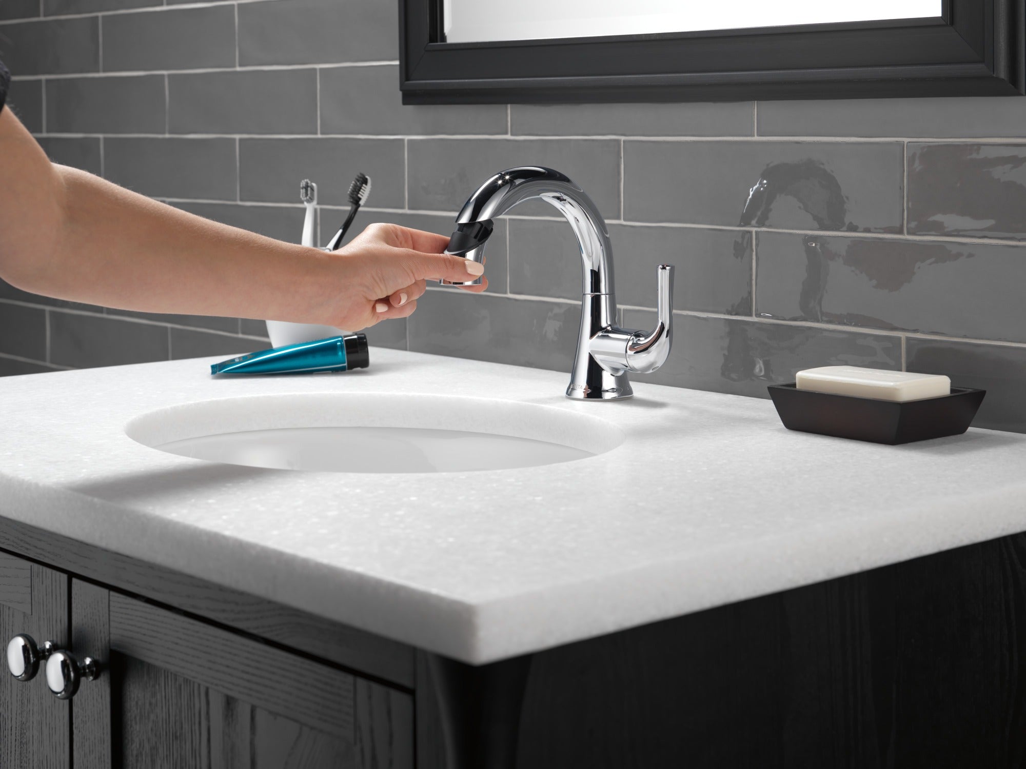 Delta Kayra® Single Handle Pull-Down Bathroom Faucet