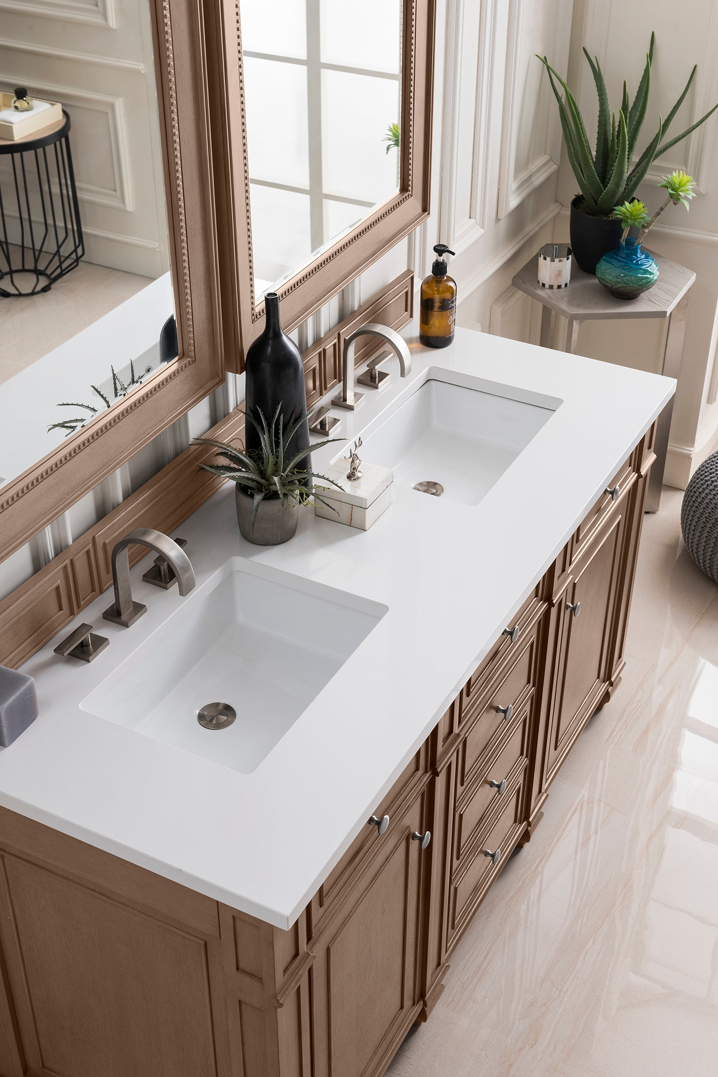 James Martin Bristol 60" Double Vanity in Whitewashed Walnut with 3cm Countertop