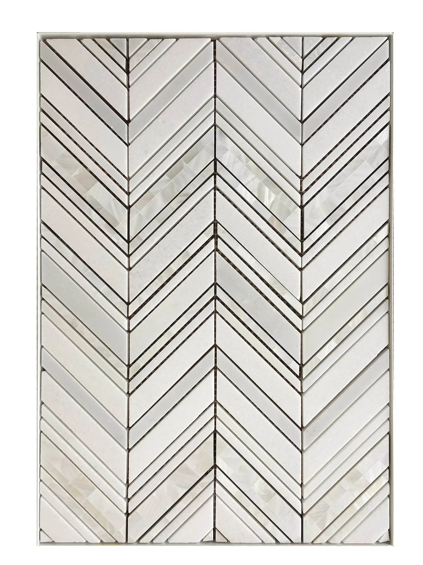 Chevron Waterjet Mosaic Pure White and Mother of Pearl