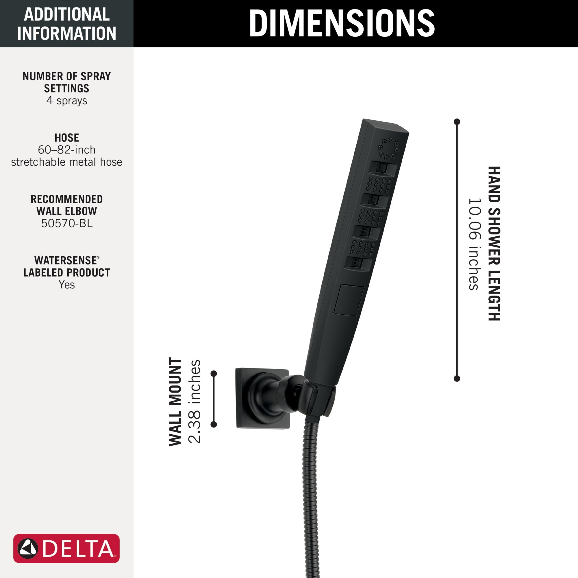 Delta Universal Showering Components H2OKinetic® 4-Setting Wall Mount Hand Shower