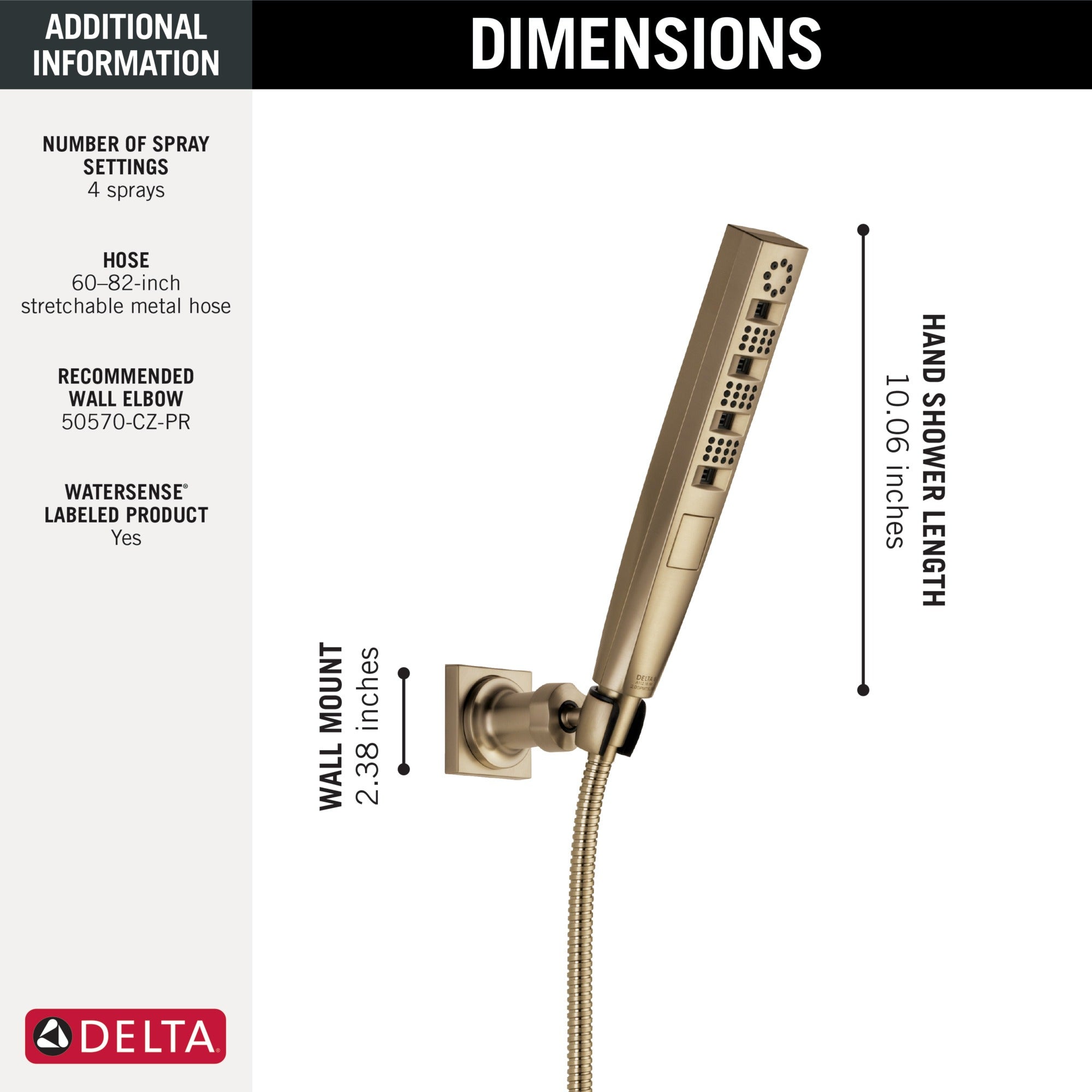 Delta Universal Showering Components H2OKinetic® 4-Setting Wall Mount Hand Shower