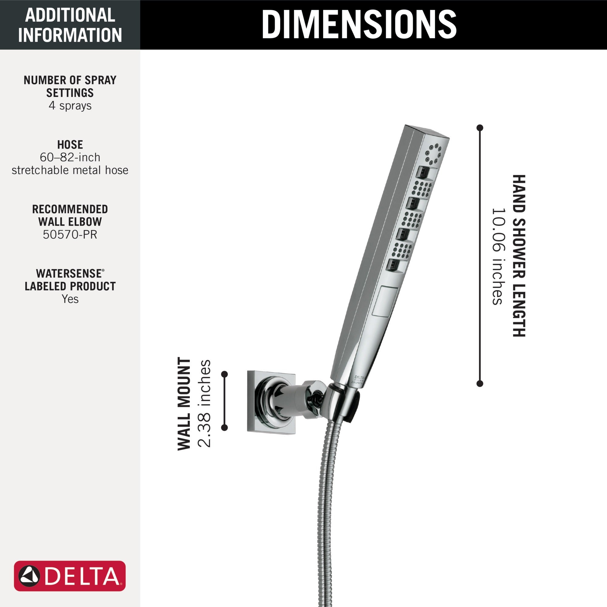 Delta Universal Showering Components H2OKinetic® 4-Setting Wall Mount Hand Shower