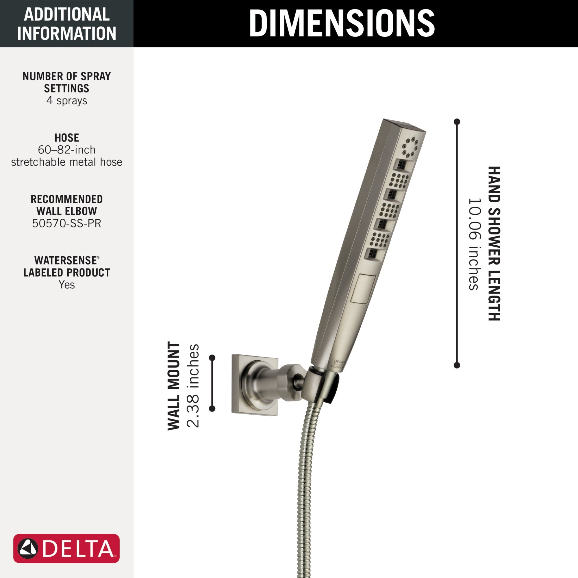 Delta Universal Showering Components H2OKinetic® 4-Setting Wall Mount Hand Shower