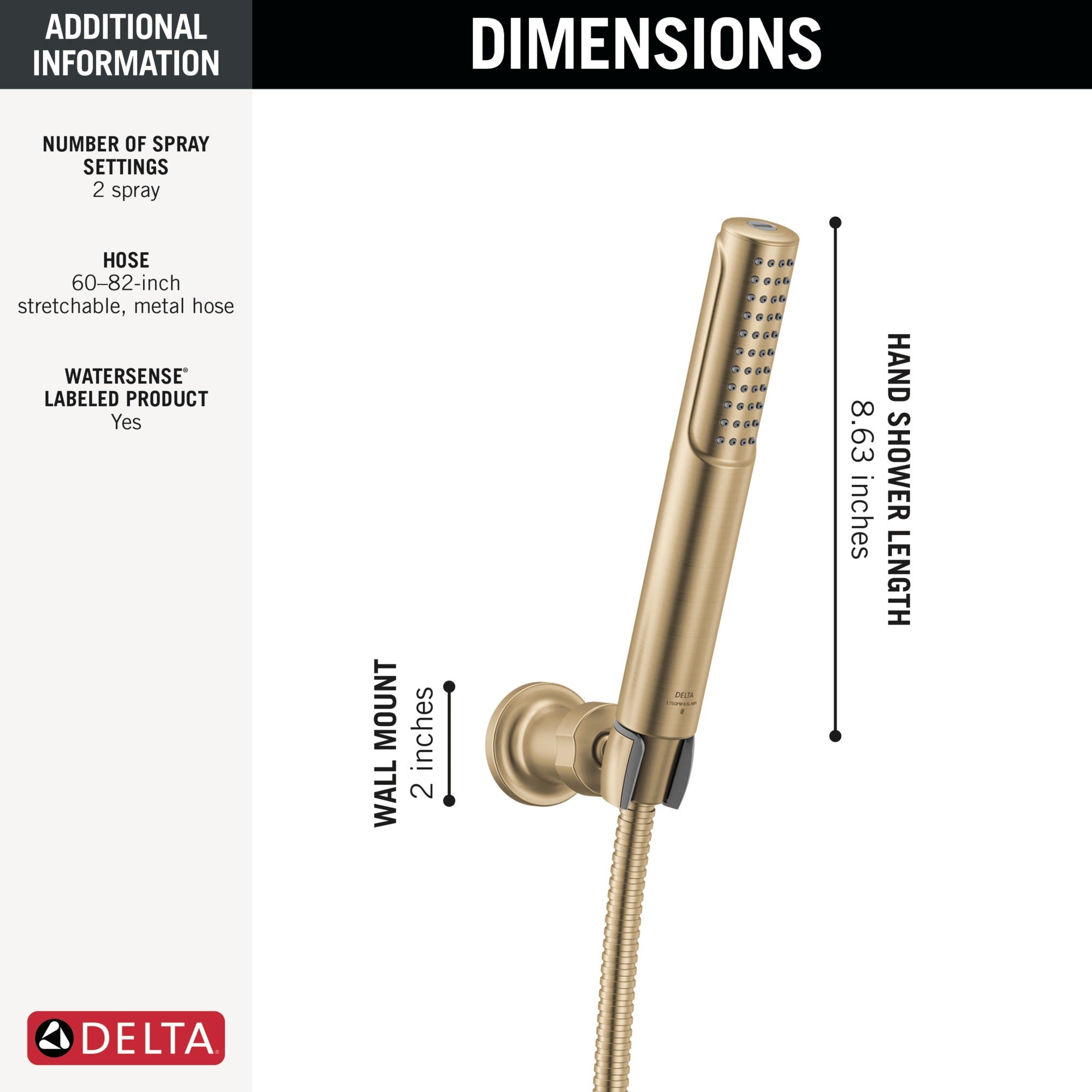 Delta Universal Showering Components 2-Setting Hand Shower with ProClean™ Spray – Wall Mount