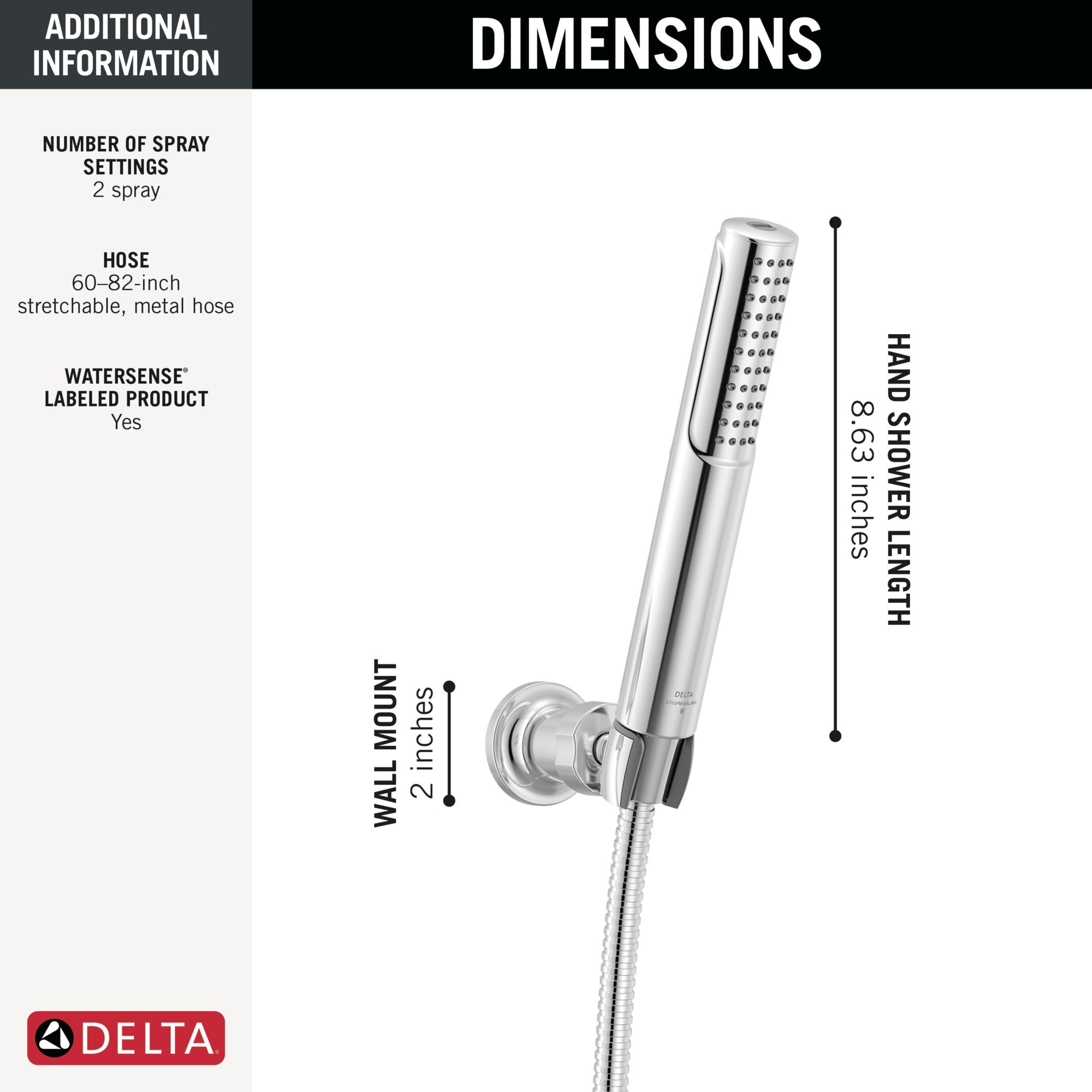Delta Universal Showering Components 2-Setting Hand Shower with ProClean™ Spray – Wall Mount