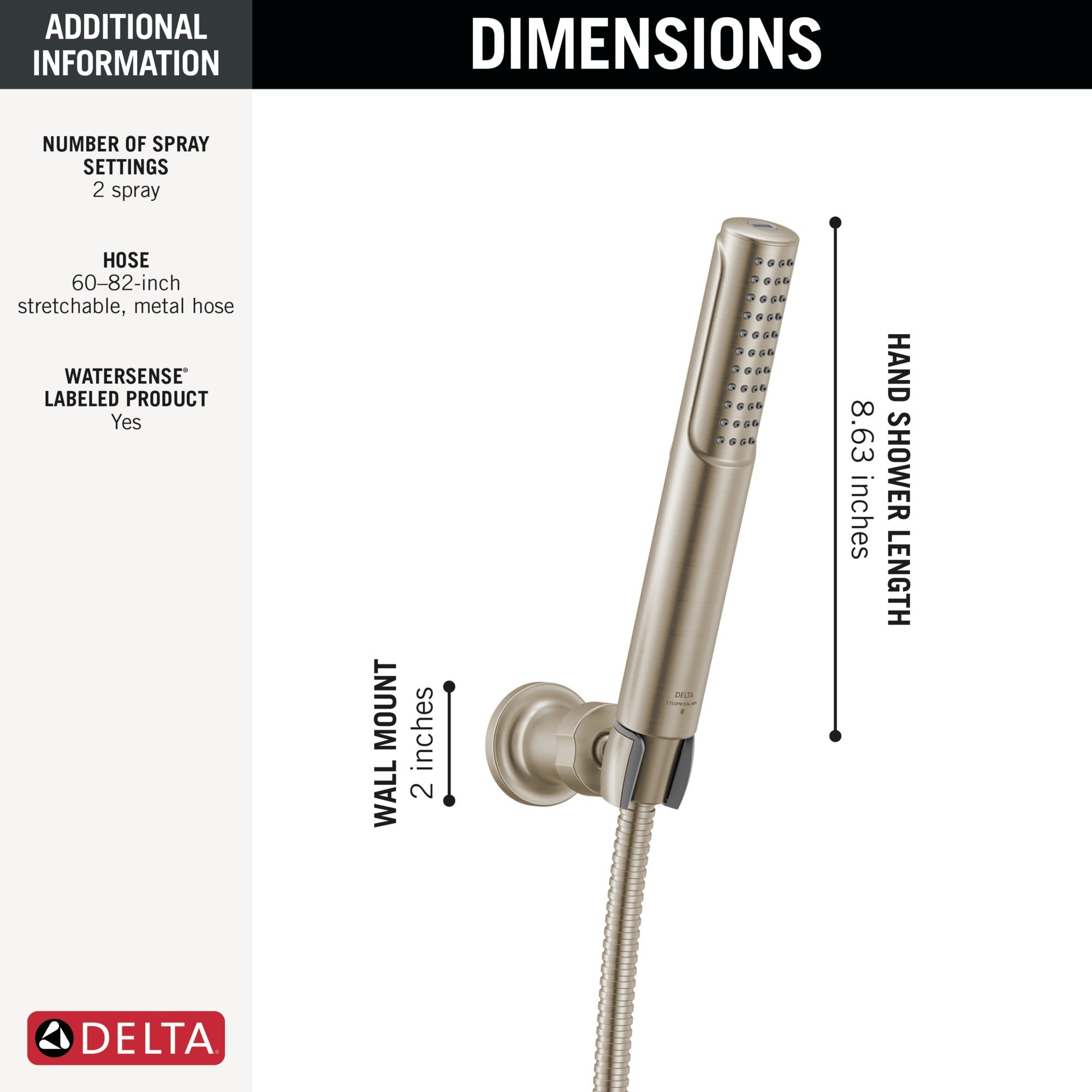 Delta Universal Showering Components 2-Setting Hand Shower with ProClean™ Spray – Wall Mount