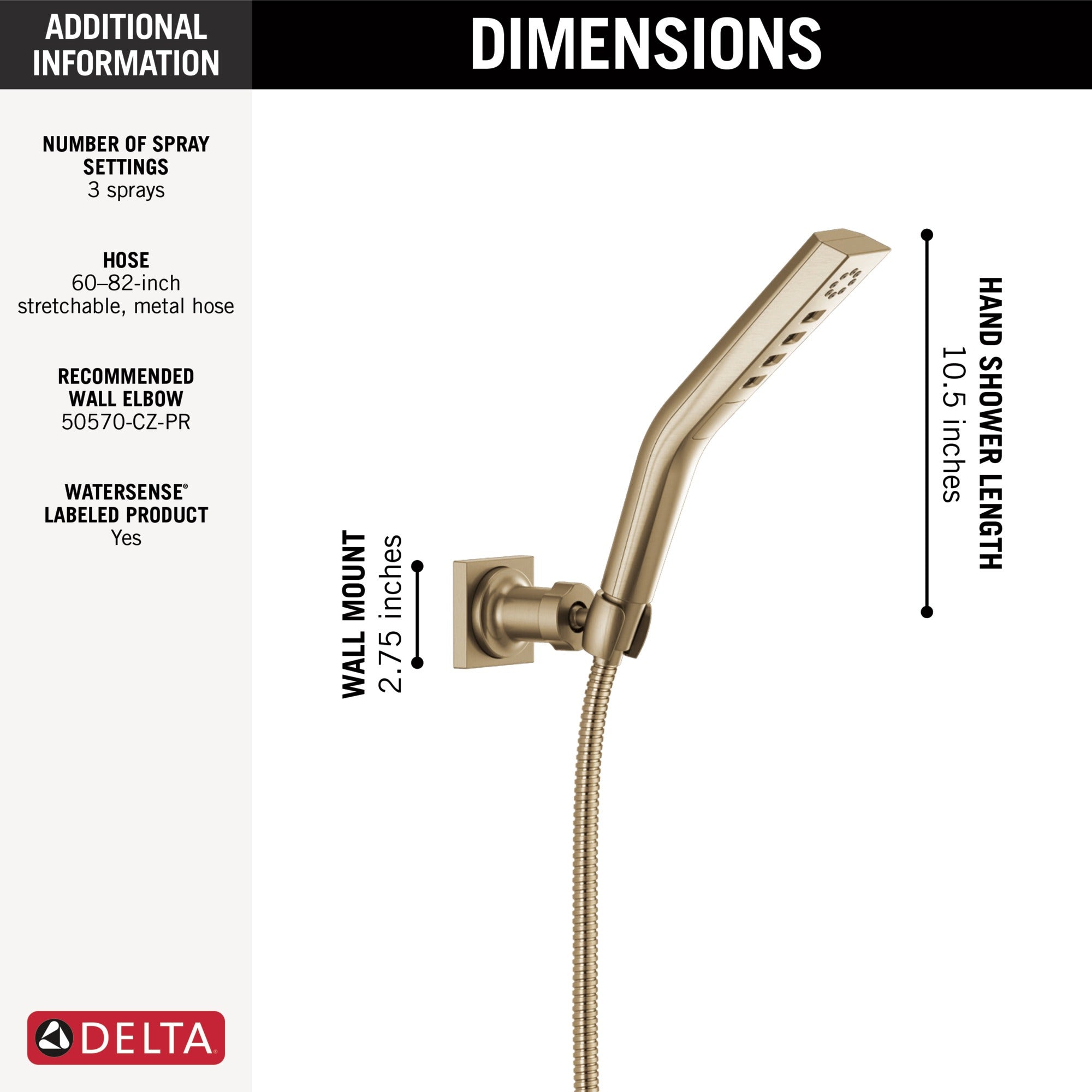 Delta Universal Showering Components H2OKinetic® 3-Setting Wall Mount Hand Shower