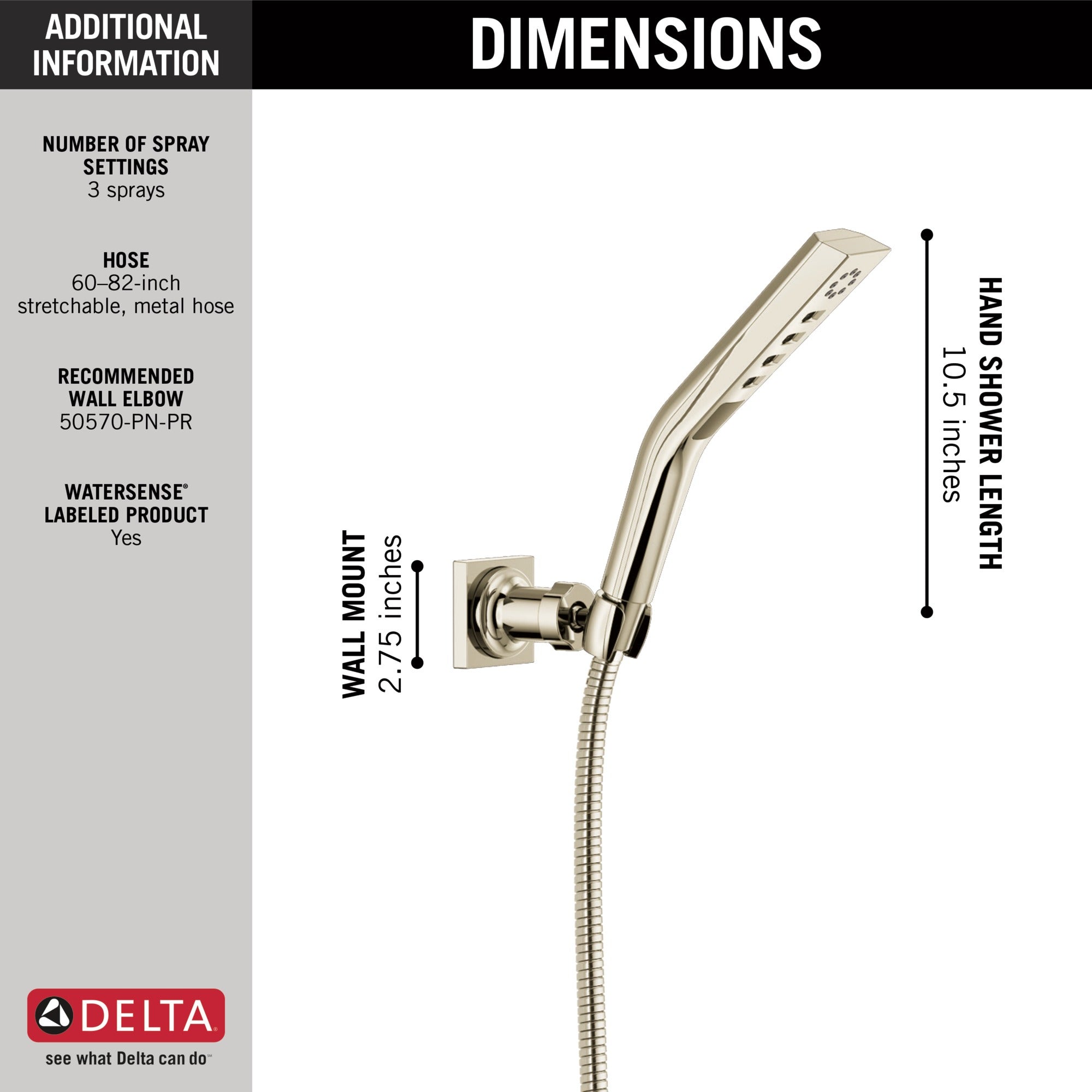 Delta Universal Showering Components H2OKinetic® 3-Setting Wall Mount Hand Shower