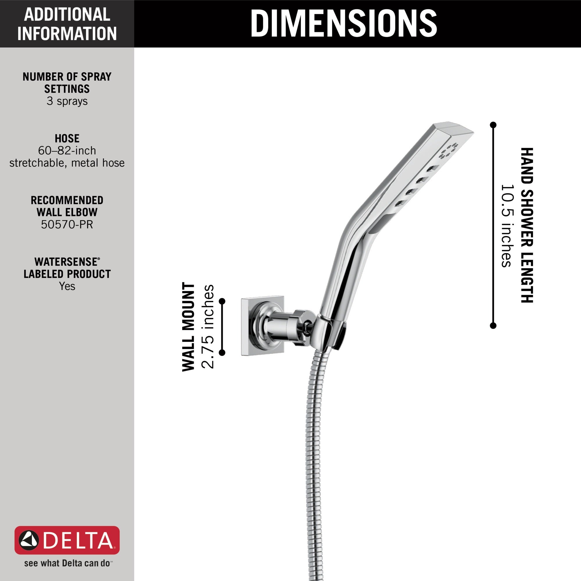 Delta Universal Showering Components H2OKinetic® 3-Setting Wall Mount Hand Shower