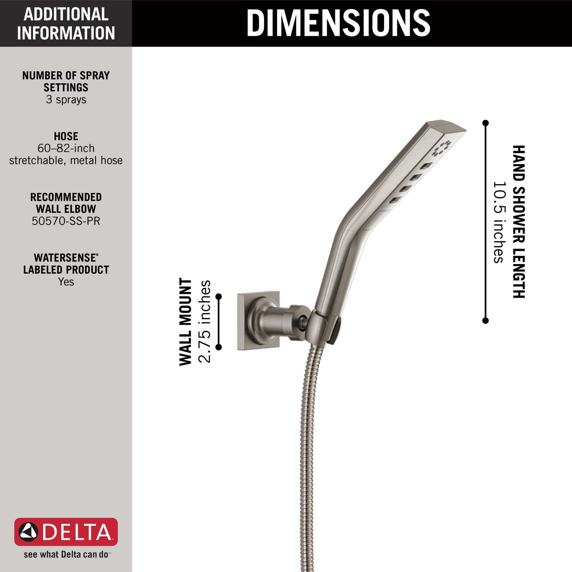 Delta Universal Showering Components H2OKinetic® 3-Setting Wall Mount Hand Shower
