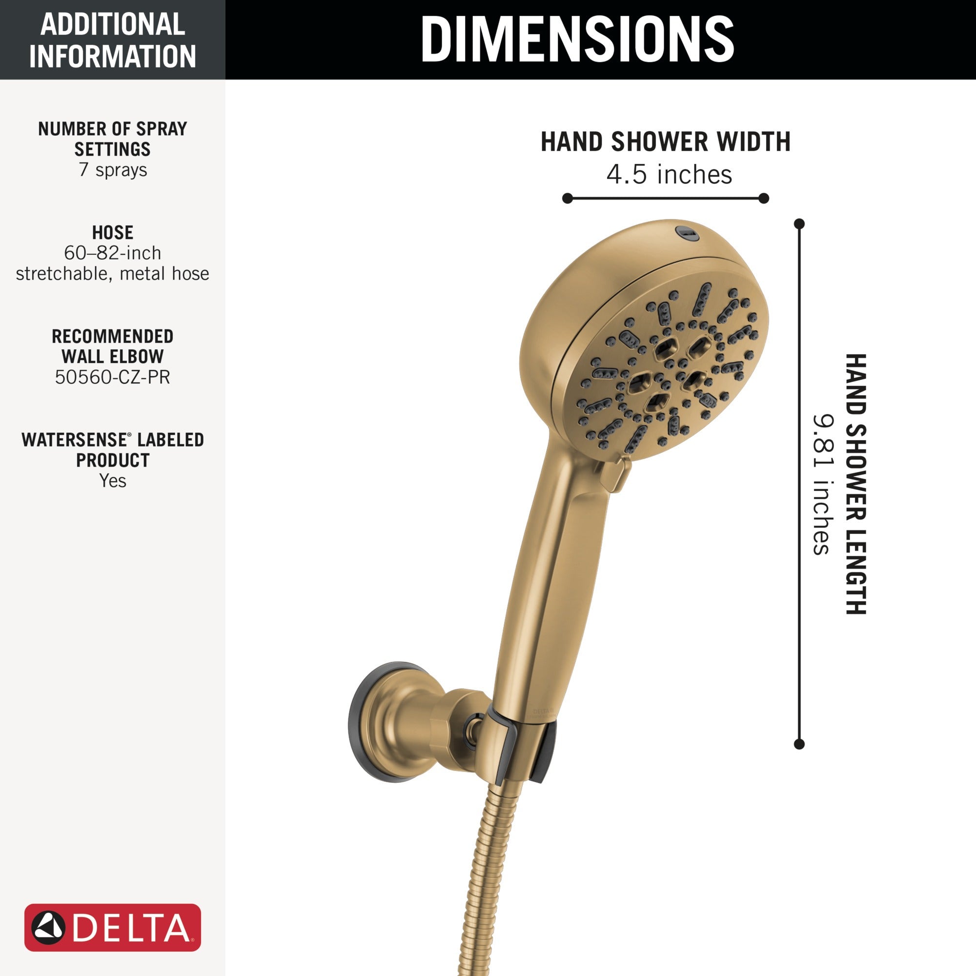 Delta Universal Showering Components 7-Setting Wall Mount Hand Shower with Cleaning Spray