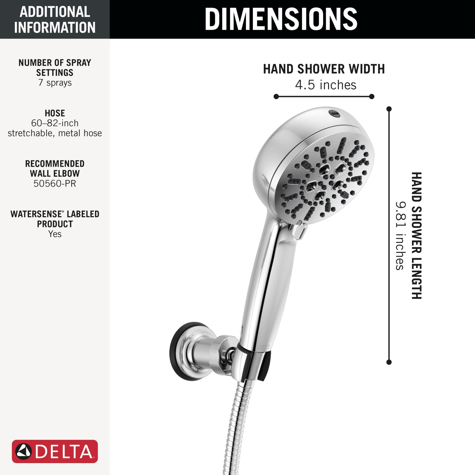 Delta Universal Showering Components 7-Setting Wall Mount Hand Shower with Cleaning Spray