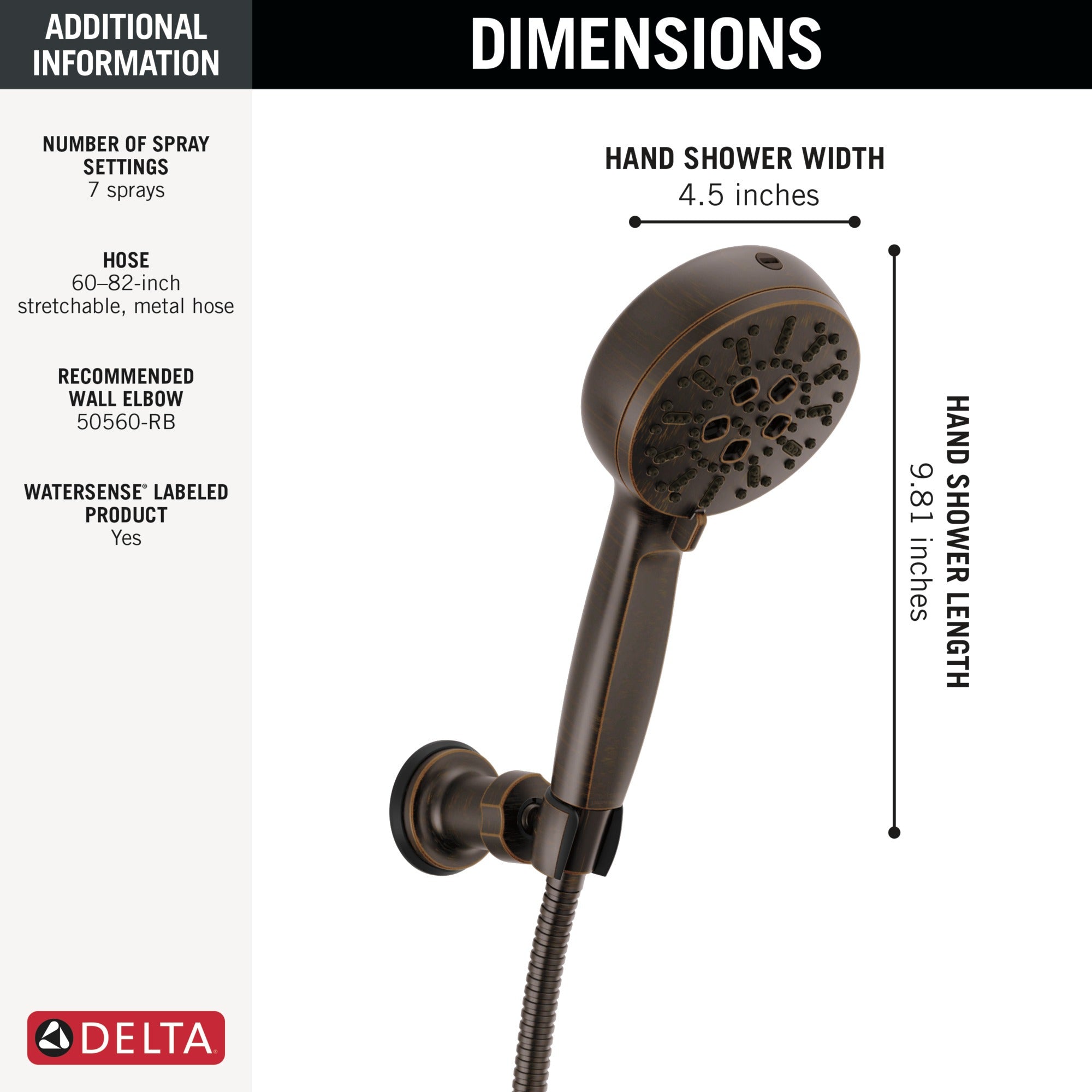 Delta Universal Showering Components 7-Setting Wall Mount Hand Shower with Cleaning Spray
