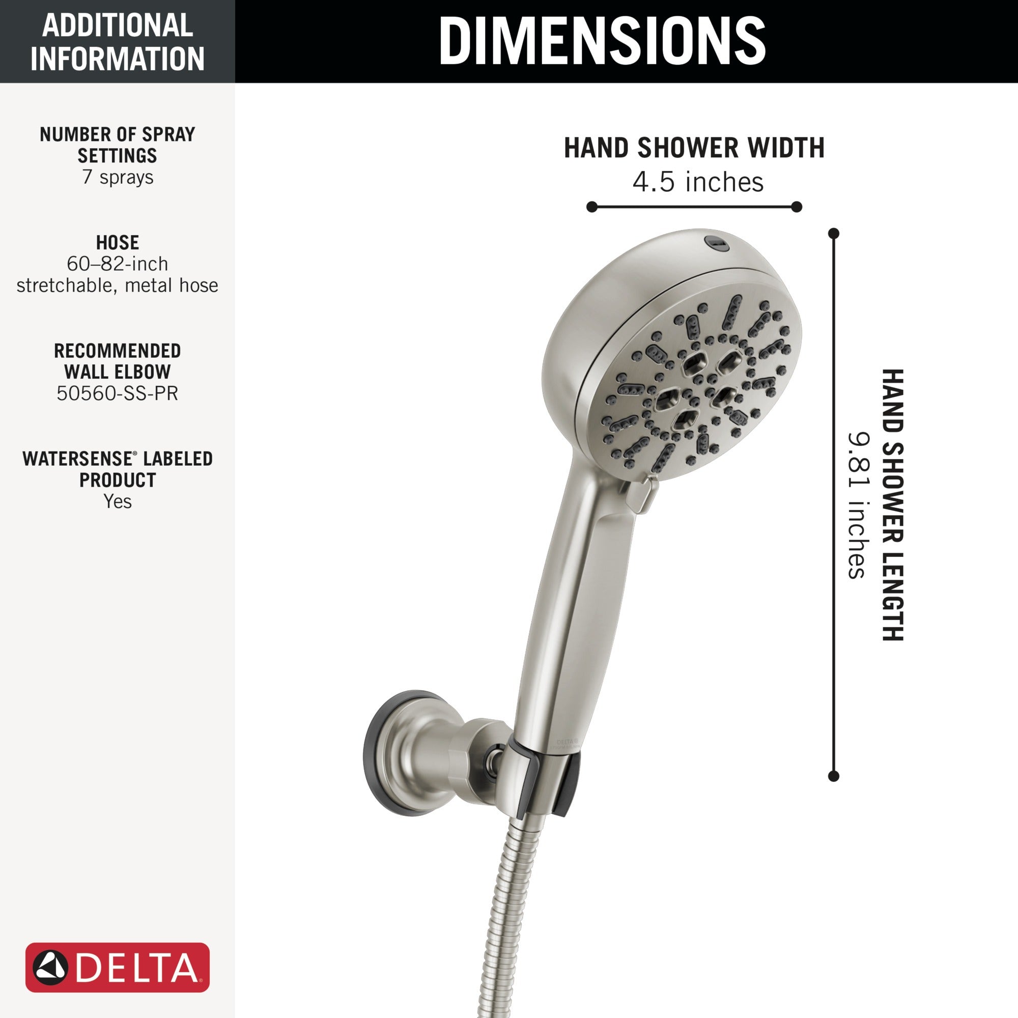 Delta Universal Showering Components 7-Setting Wall Mount Hand Shower with Cleaning Spray