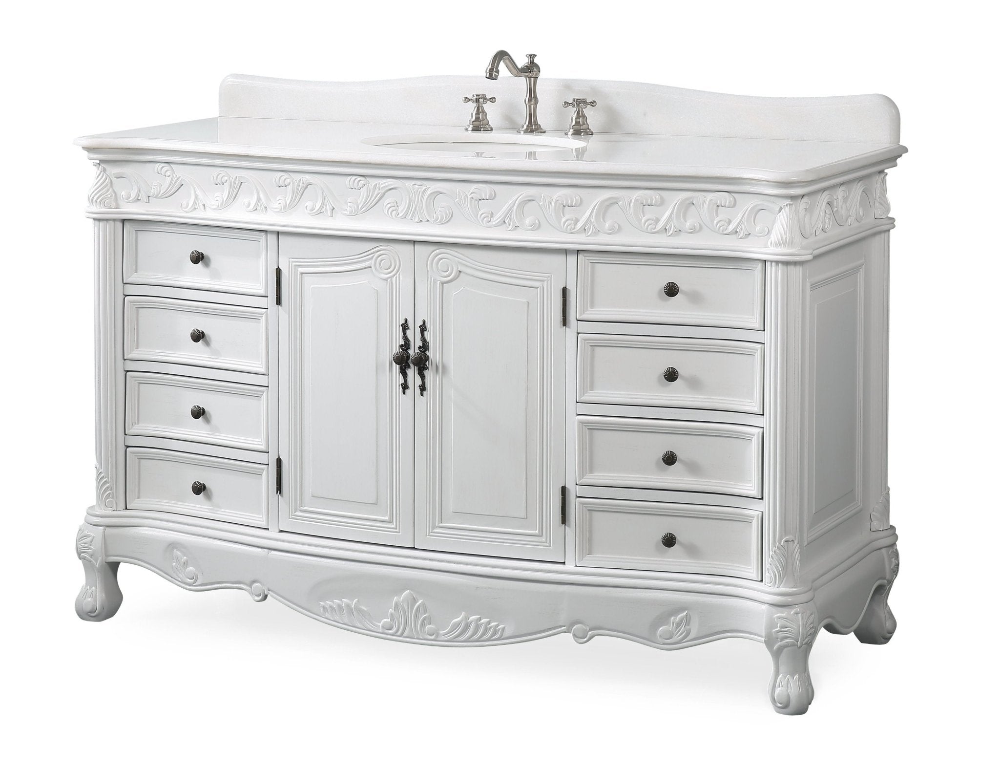 Chans Furniture CF-3882W-AW-56 56 Inch Antique White Traditional Style Single Sink Beckham Bathroom Vanity