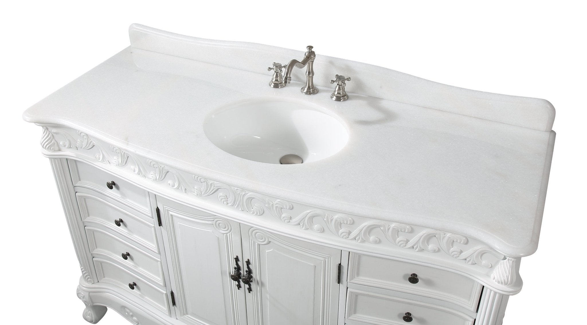 Chans Furniture CF-3882W-AW-56 56 Inch Antique White Traditional Style Single Sink Beckham Bathroom Vanity