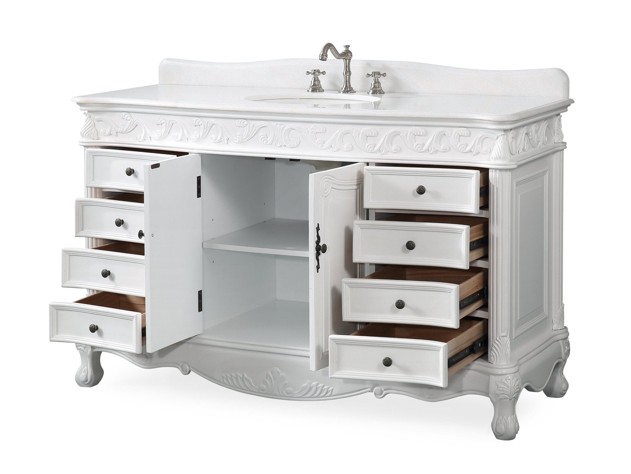 Chans Furniture CF-3882W-AW-56 56 Inch Antique White Traditional Style Single Sink Beckham Bathroom Vanity