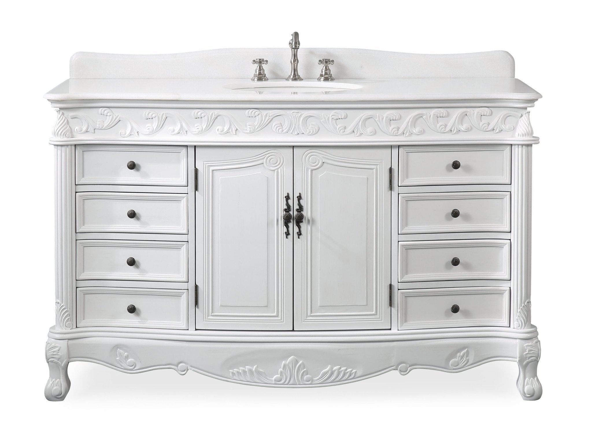 Chans Furniture CF-3882W-AW-56 56 Inch Antique White Traditional Style Single Sink Beckham Bathroom Vanity