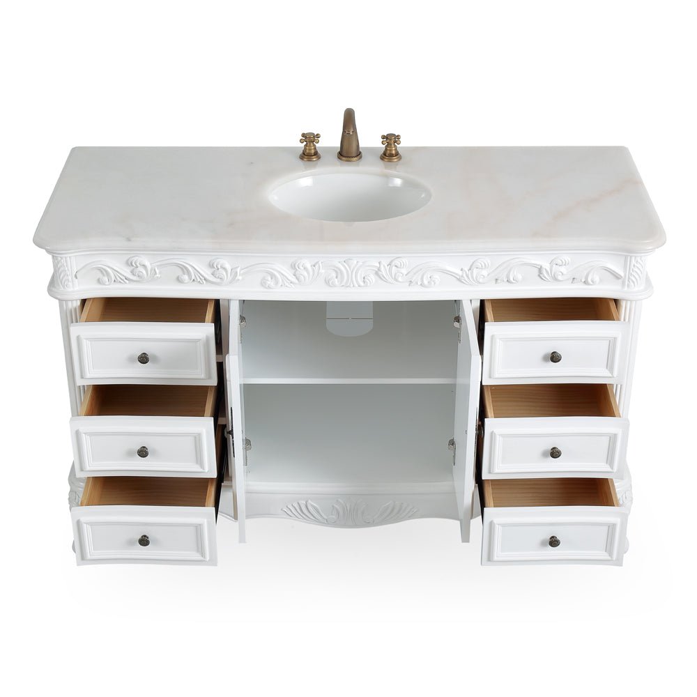 Chans Furniture CF-3882W-AW-56 56 Inch Antique White Traditional Style Single Sink Beckham Bathroom Vanity