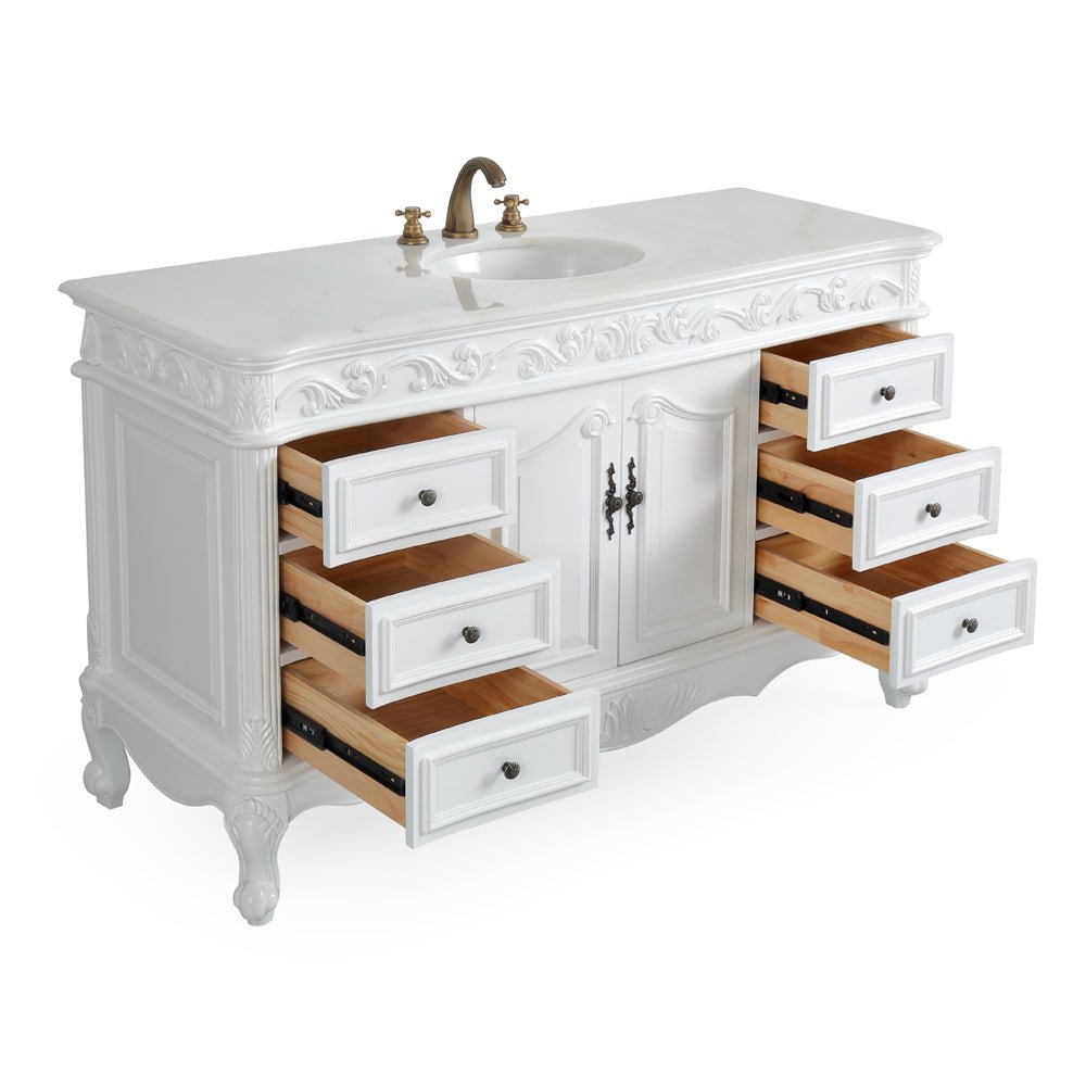Chans Furniture CF-3882W-AW-56 56 Inch Antique White Traditional Style Single Sink Beckham Bathroom Vanity