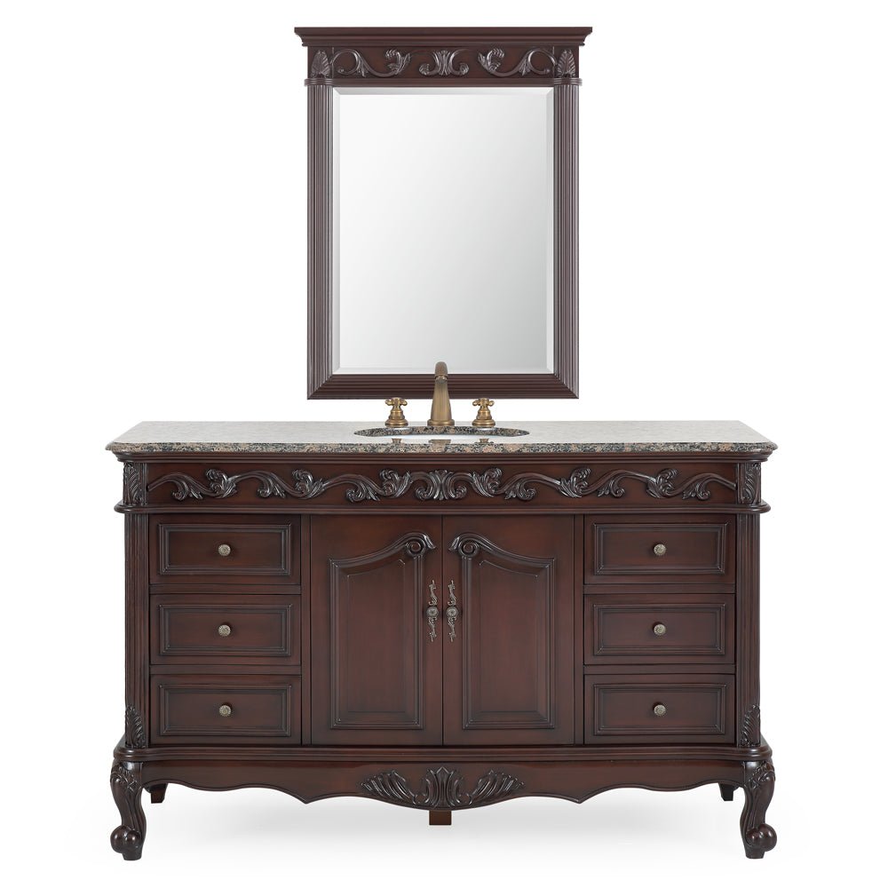 Chans Furniture CF-3882SB-TK-56 56" Traditional Style Brown Beckham Bathroom Sink Vanity With Baltic Brown Top