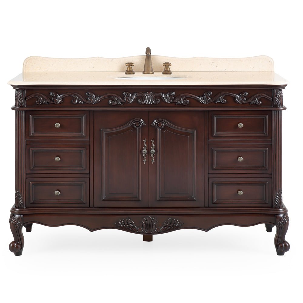 Chans Furniture CF-3882M-TK-56 56" Traditional Style Brown Beckham Bathroom Sink Vanity With CreamTop