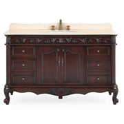 Chans Furniture CF-3882M-TK-56 56" Traditional Style Brown Beckham Bathroom Sink Vanity With CreamTop