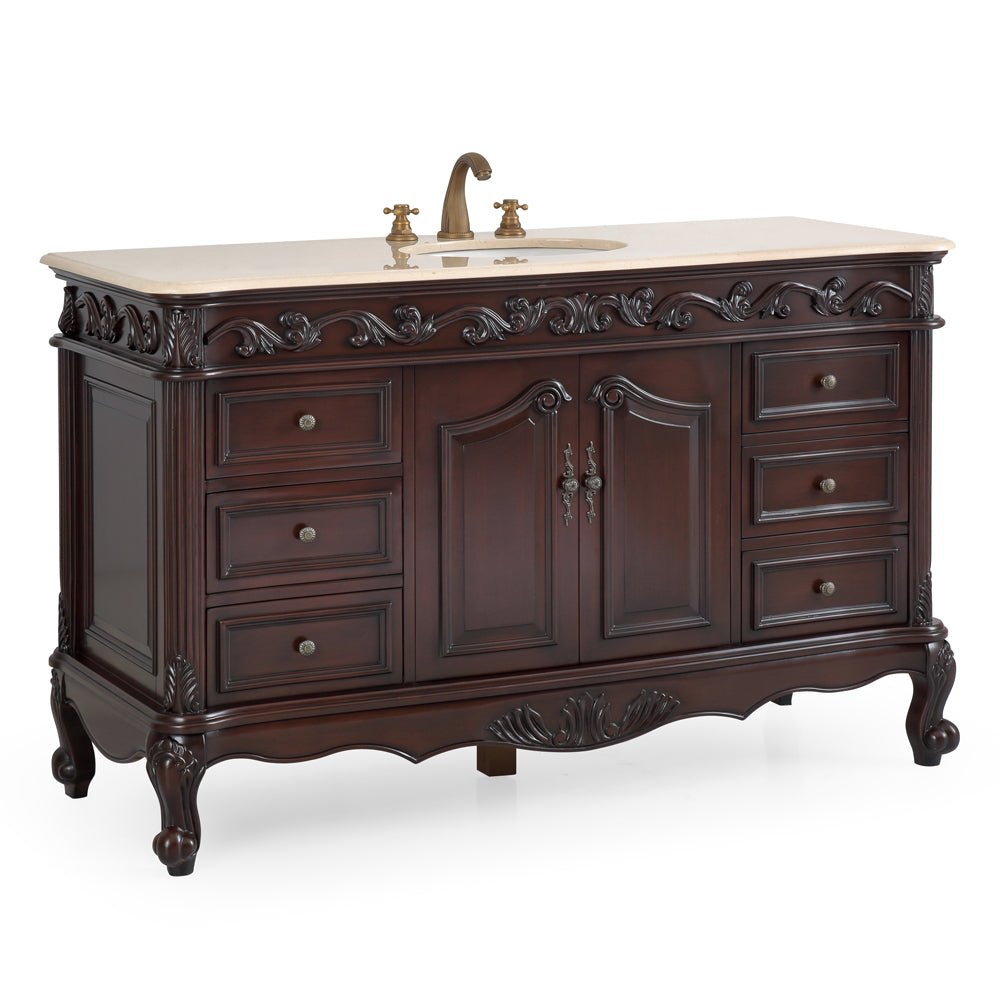 Chans Furniture CF-3882M-TK-56 56" Traditional Style Brown Beckham Bathroom Sink Vanity With CreamTop