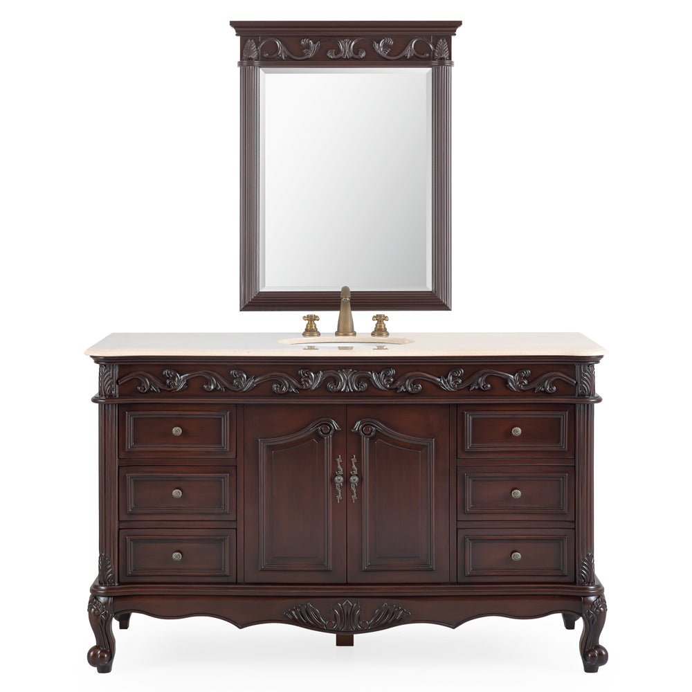 Chans Furniture CF-3882M-TK-56 56" Traditional Style Brown Beckham Bathroom Sink Vanity With CreamTop